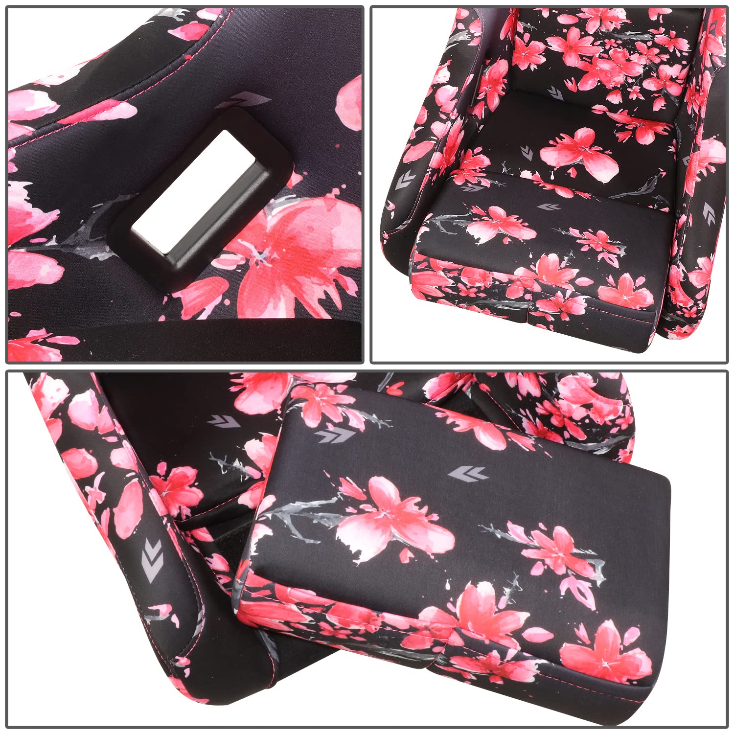NRG Innovations Prisma FRP-303-SAKURA Fixed Back Bucket Racing Seat with Bottom Mount Bracket,Ombre Sakura Print/Pink Sparkled Paint Back