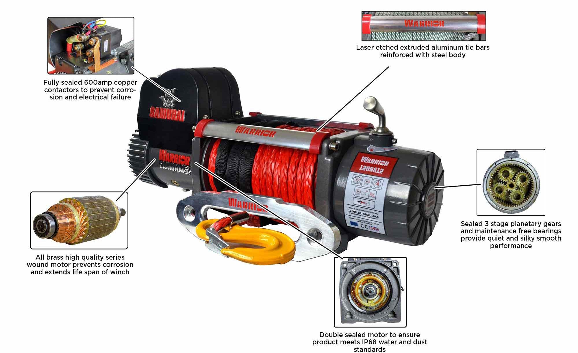 Warrior DK2 S9500 Samurai Electric Winch with Steel Cable - 12V, 9500 Lb.