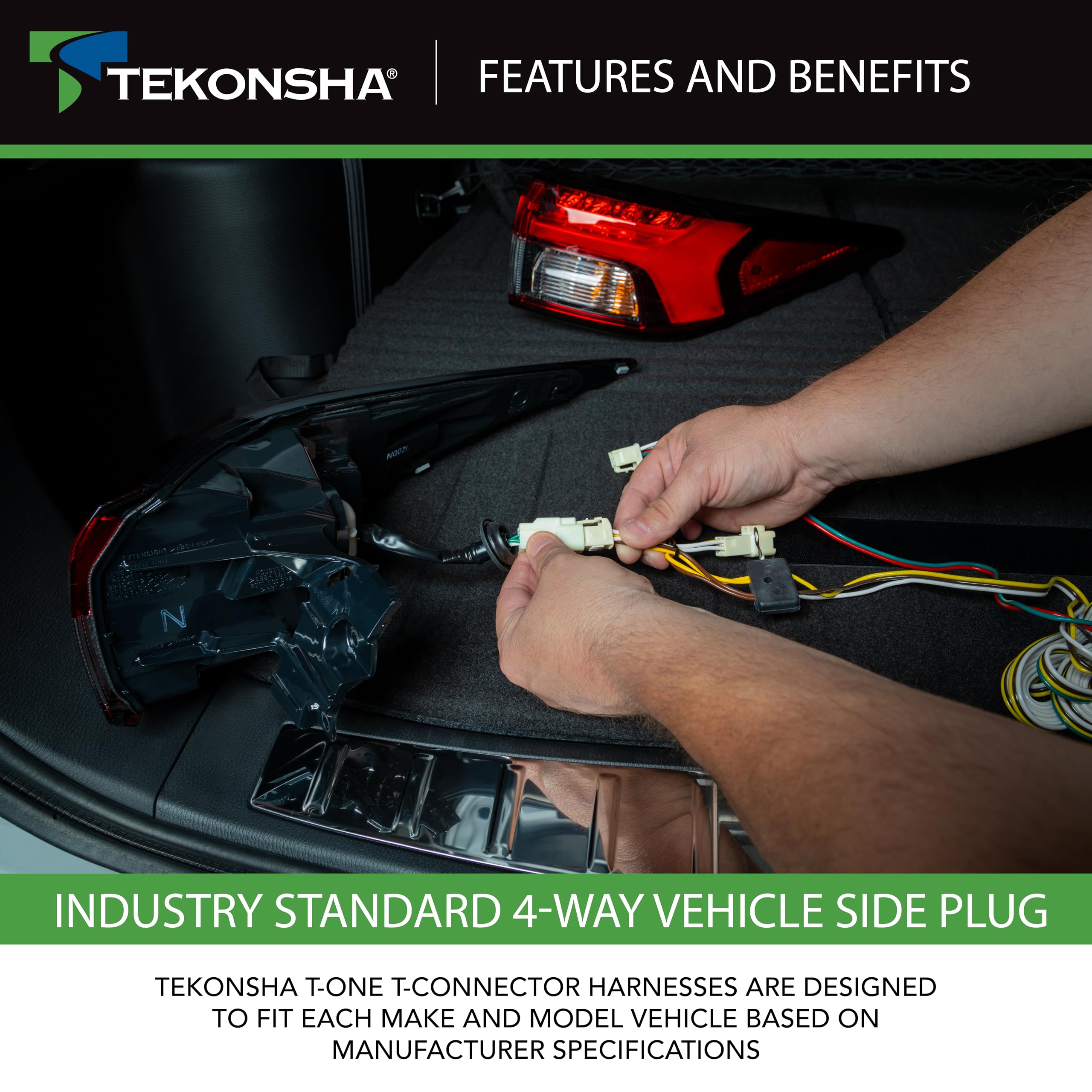 T-One Tekonsha 118362 T-Connector Custom Harness, 4-Way Flat, w/Converter, Compatible with Mercury Villager, Nissan Frontier and Quest