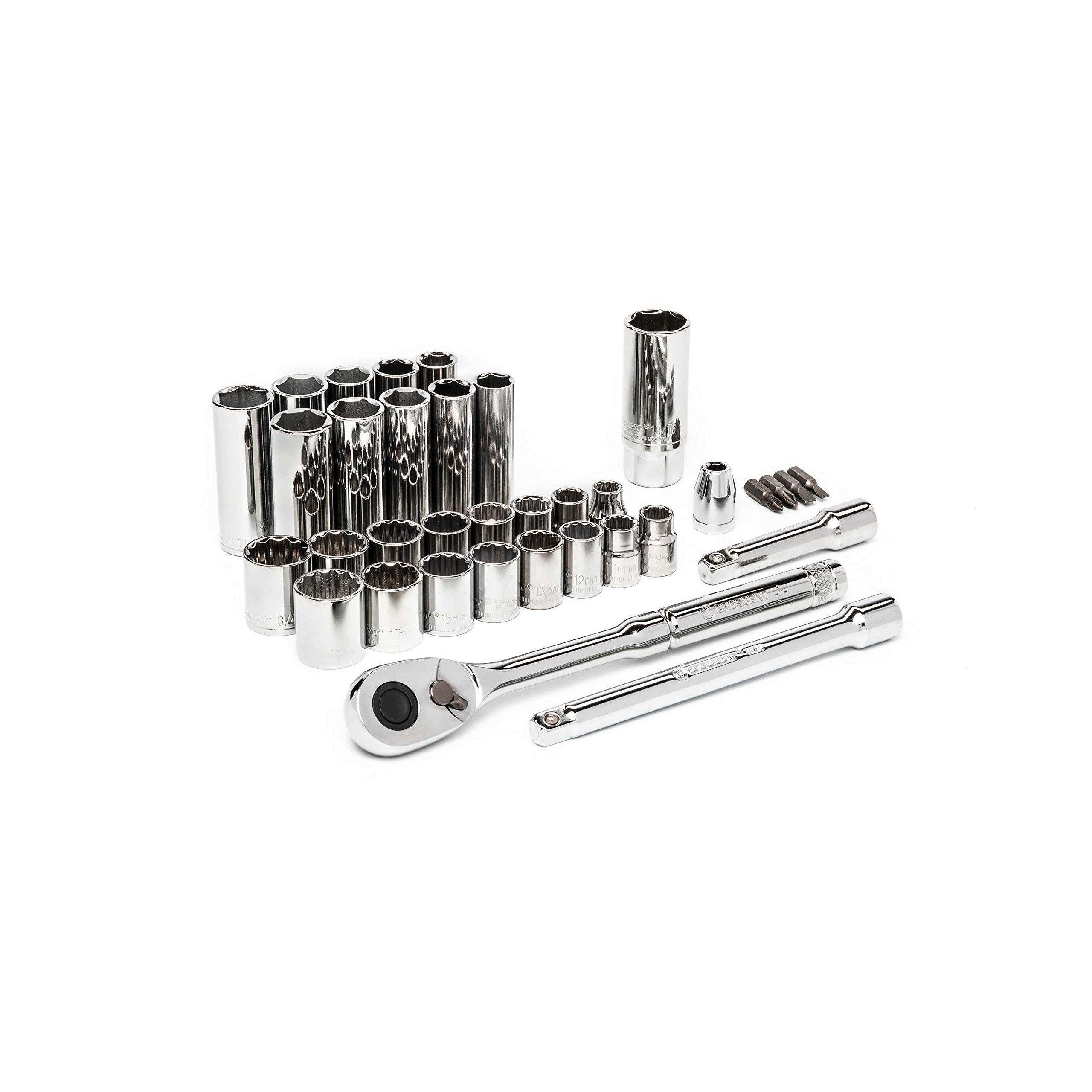 Crescent 35 Piece 6 and 12 Point 3/8" Drive Standard & Deep SAE/Metric Mechanics Tool Set - CTK35