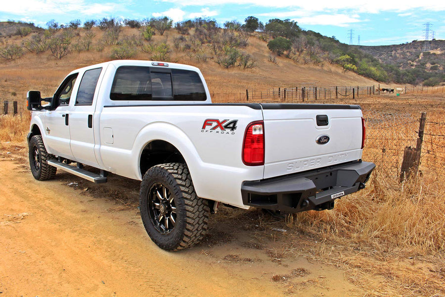 BR20 Go Rhino Rear Bumper | Mild Steel, Textured Black | 28371T | Fits 2011-2016 Ford F-250, F-350, F-450 Super Duty (Excludes King Ranch and Platinum Editions)