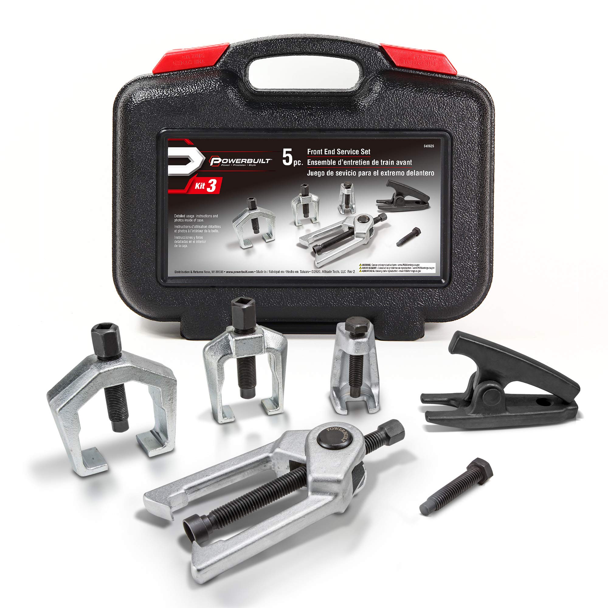 Powerbuilt Vehicle Service Kit Front End, Tie Rod End Puller, Car and Truck Ball Joint Remover, Pitman Arm Puller, Tie Rod Removal Tool for Suspension Maintenance - 648626