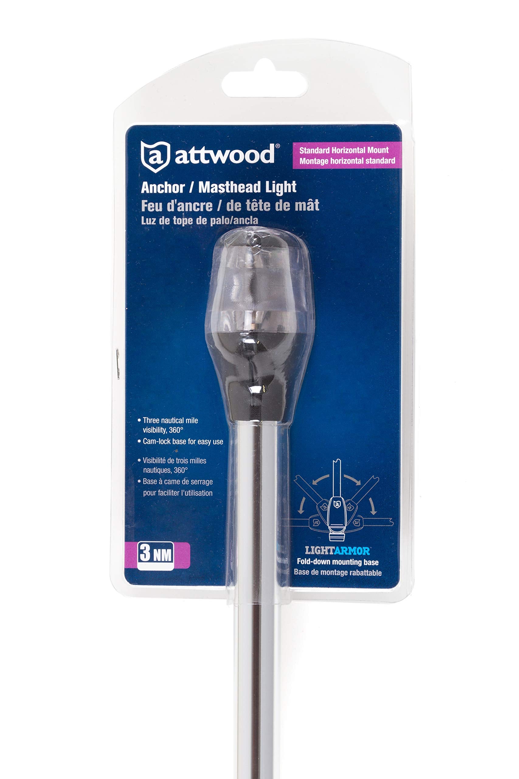 Lightarmor Attwood 7202-P-7 Folding 20-Inch Incandescent 3 Nautical Mile Masthead/Anchor Light, Silver, One Size