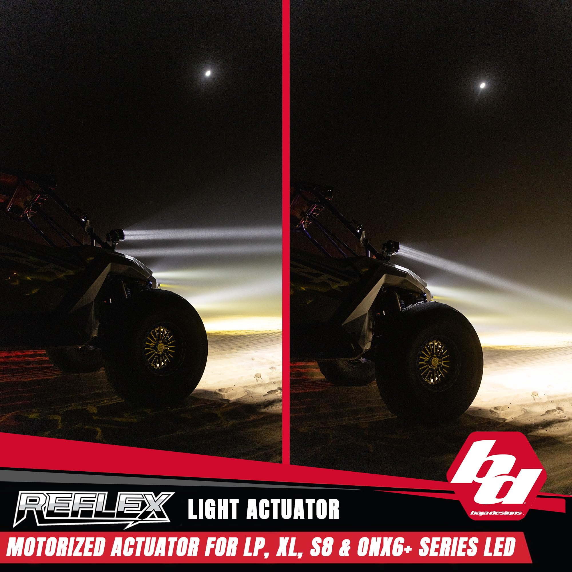 Baja Designs OnX6+ Series Reflex Light Actuator Kit for 20", 30", 40", 50" LED Light Bar - Motorized Pitch Adjustment Up to 20°, Low-Profile Bolt-On Mount, Waterproof Construction (Two Actuators)