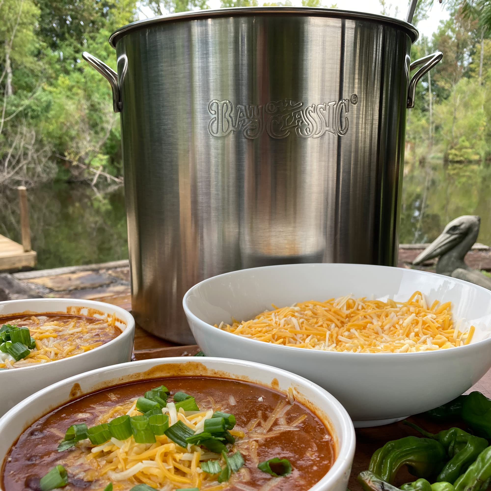 Bayou Classic 30-qt Stainless Stockpot Features Heavy Duty Welded Handles for Secure Handling Domed Lid Perfect For Cooking Large Batch of Soups Stews Chili and Gumbo