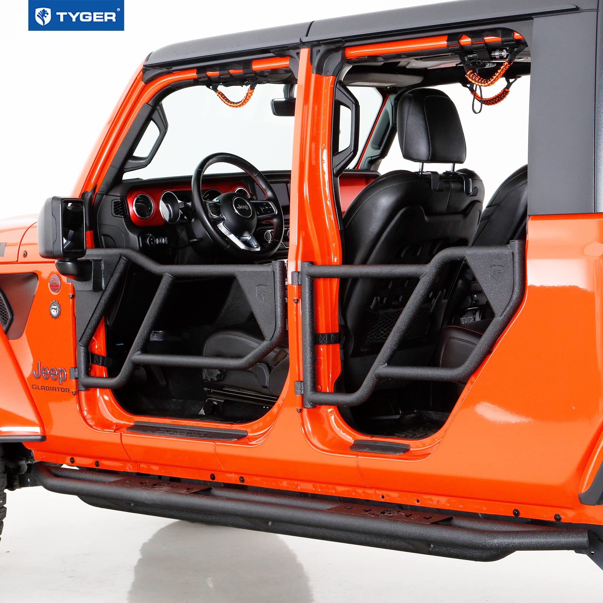 Tyger Auto Tubular Doors TG-DR4J62758 Compatible with 2018-2025 Jeep Wrangler JL 4-Doors (Not JK); 2020-2025 Gladiator JT | Textured Black | Mirror Mount | Front & Rear Door Set