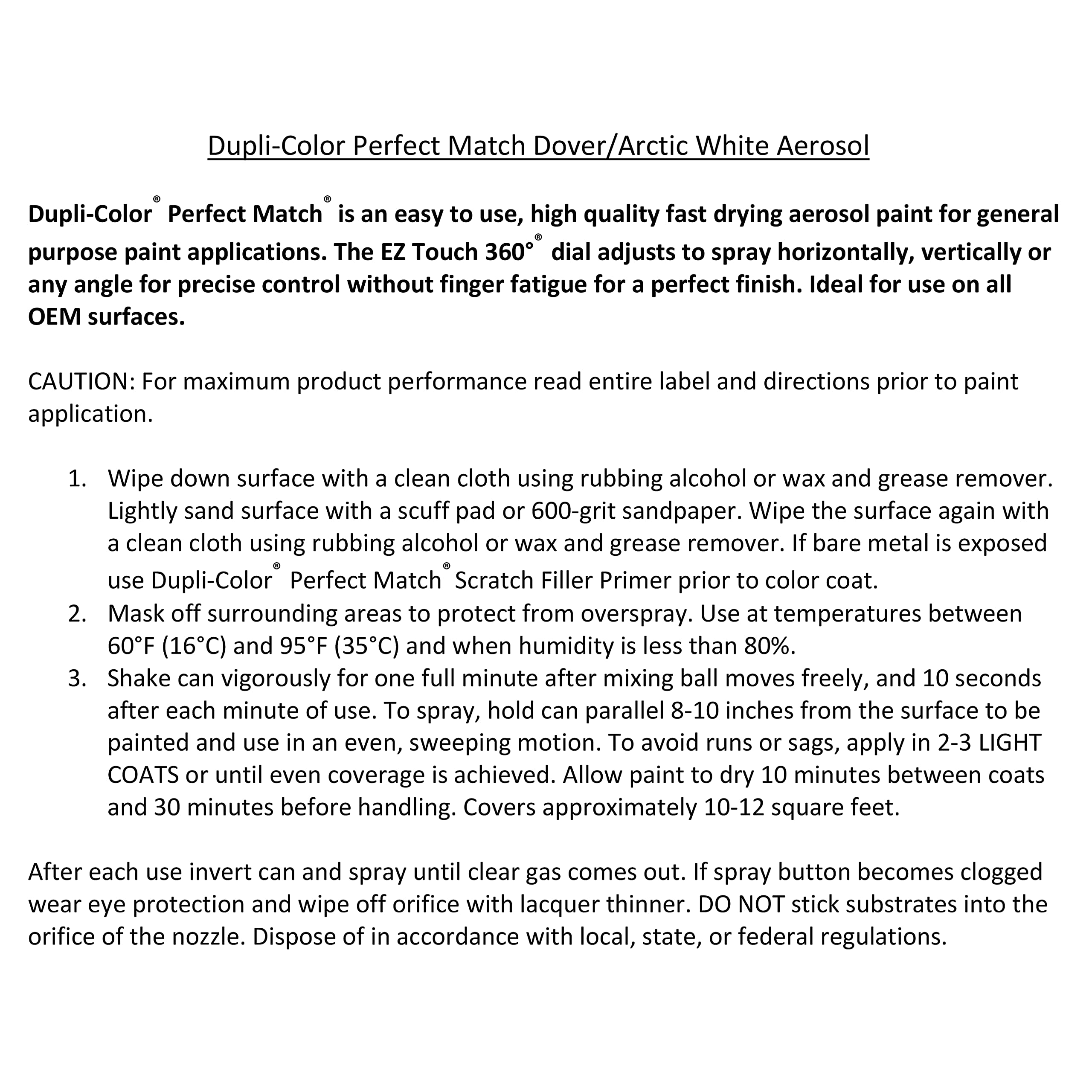 Perfect Match Dupli-Color Automotive Spray Paint – General Motors White, 11 WA3967 – 8 oz. Aerosol Can