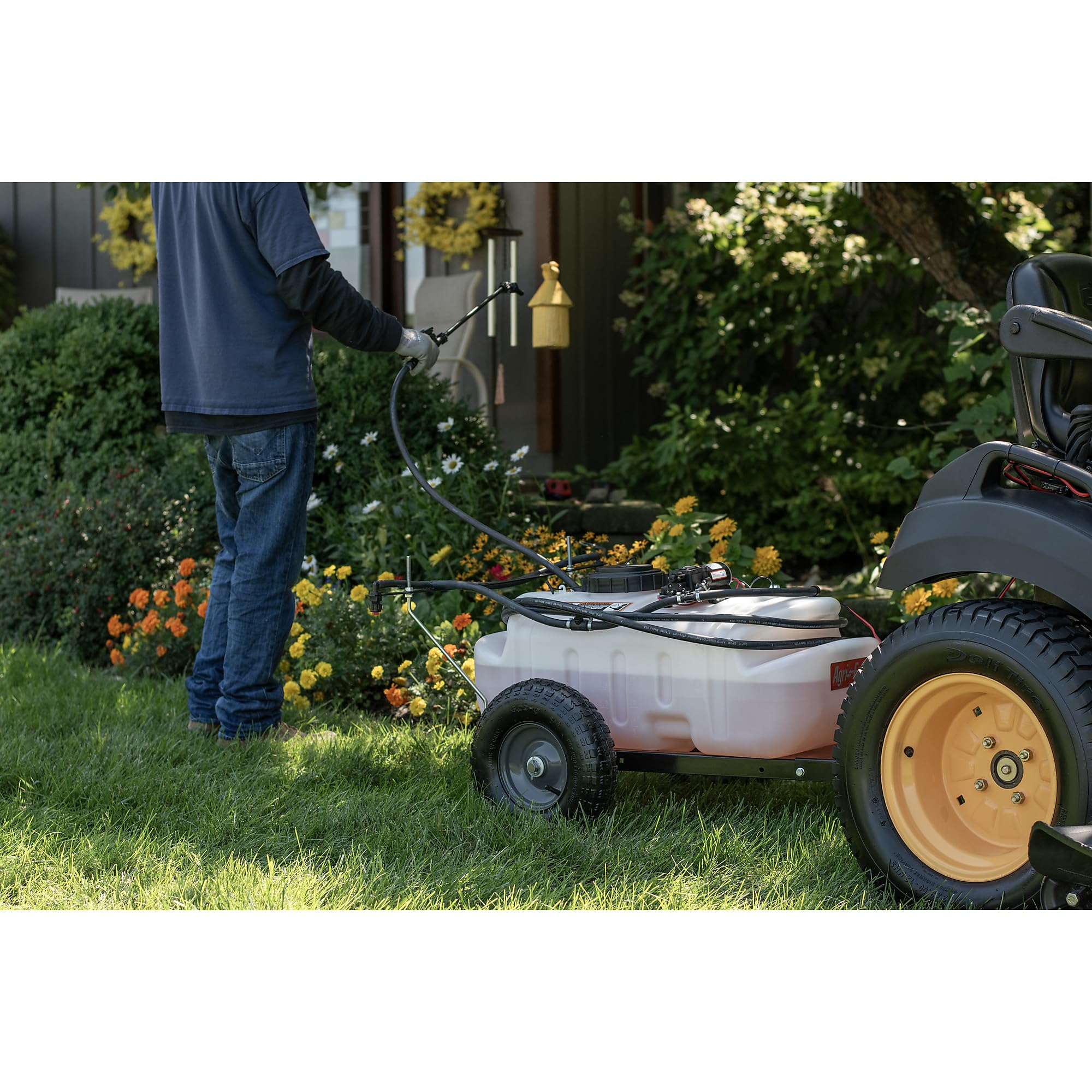 Tow-Behind Agri-Fab 45-0615 Sprayer with Boom and Spray Wand 15 - Gallon Capacity, 1.6 GPM, 100 PSI Sprayer Pump