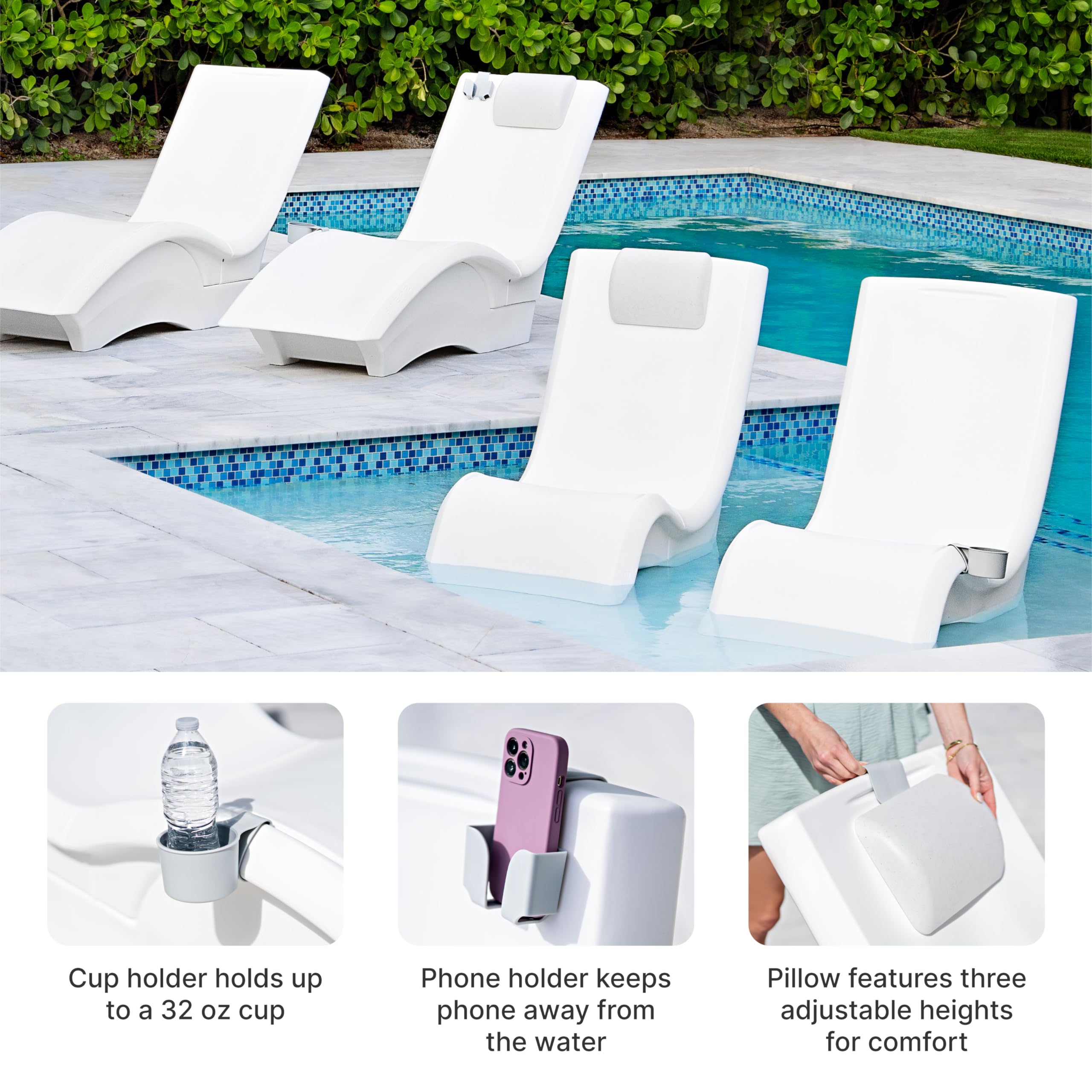 Step2 Pool Lounger Vero Accessories, Poolside Pillow, Cup Holder, Phone Holder, Compatible with Vero Collection, Waterproof, Indoor/Outdoor Use, Made of Durable Plastic, Gray