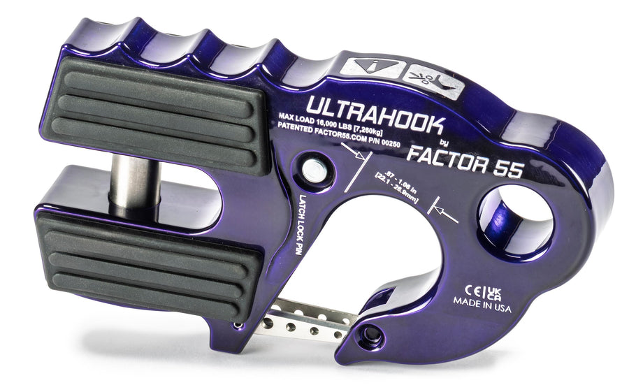 Ultrahook Winch Hook Factor 55 Closed System Shackle Max Load 16,000 lbs ULT Strength Shackle Pin Mount 48,000 lbs Offroad 4x4 Adventure – Purple