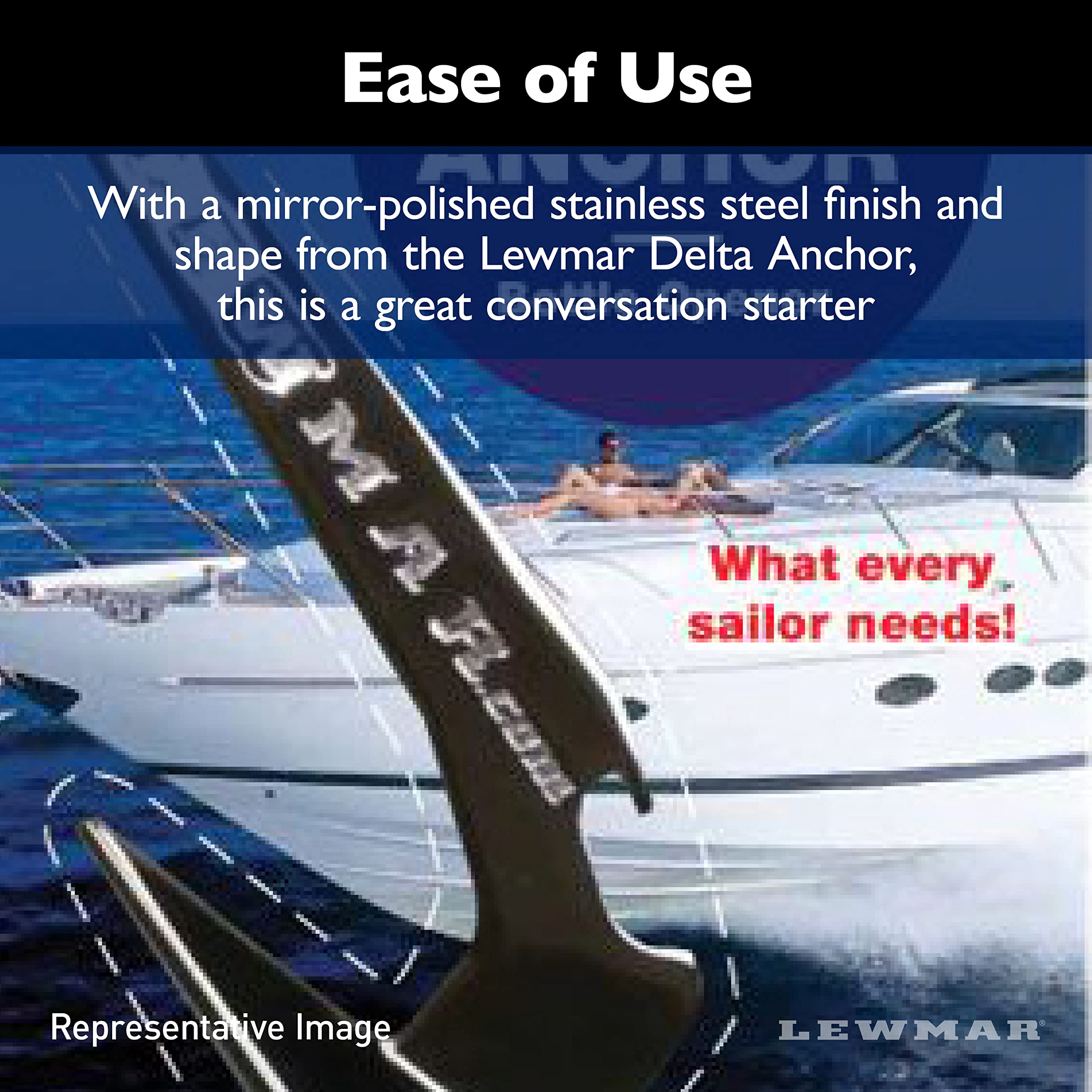 Baby Delta Anchor Lewmar Bottle Opener, 5-1/4" L x 2" W x 1-1/2" H Mirror-Polished Stainless Steel, Boat Galley Gift, Novelty Replica