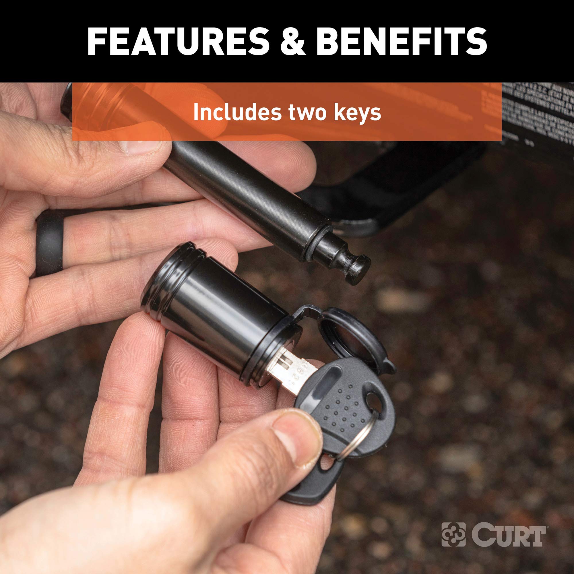 CURT Black Trailer Hitch Lock 23518, 5/8-Inch Pin Diameter, Fits 2-Inch Receiver