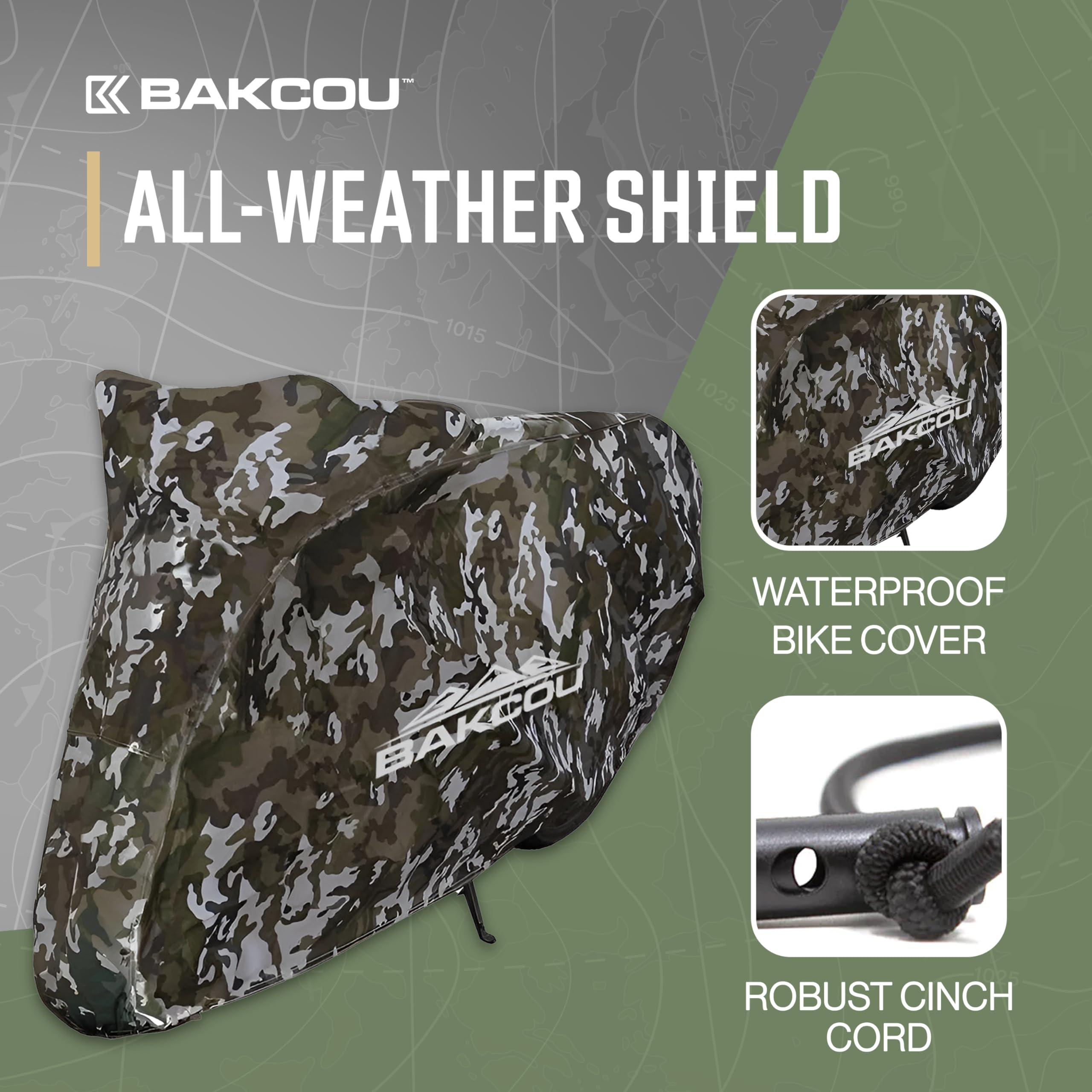 Heavy Duty Bakcou Waterproof eBike Rain Cover - Protects Against Sun, Dust, Wind, Rain, and Snow - Nylon Cover with Cinch Cords for a Snug Fit