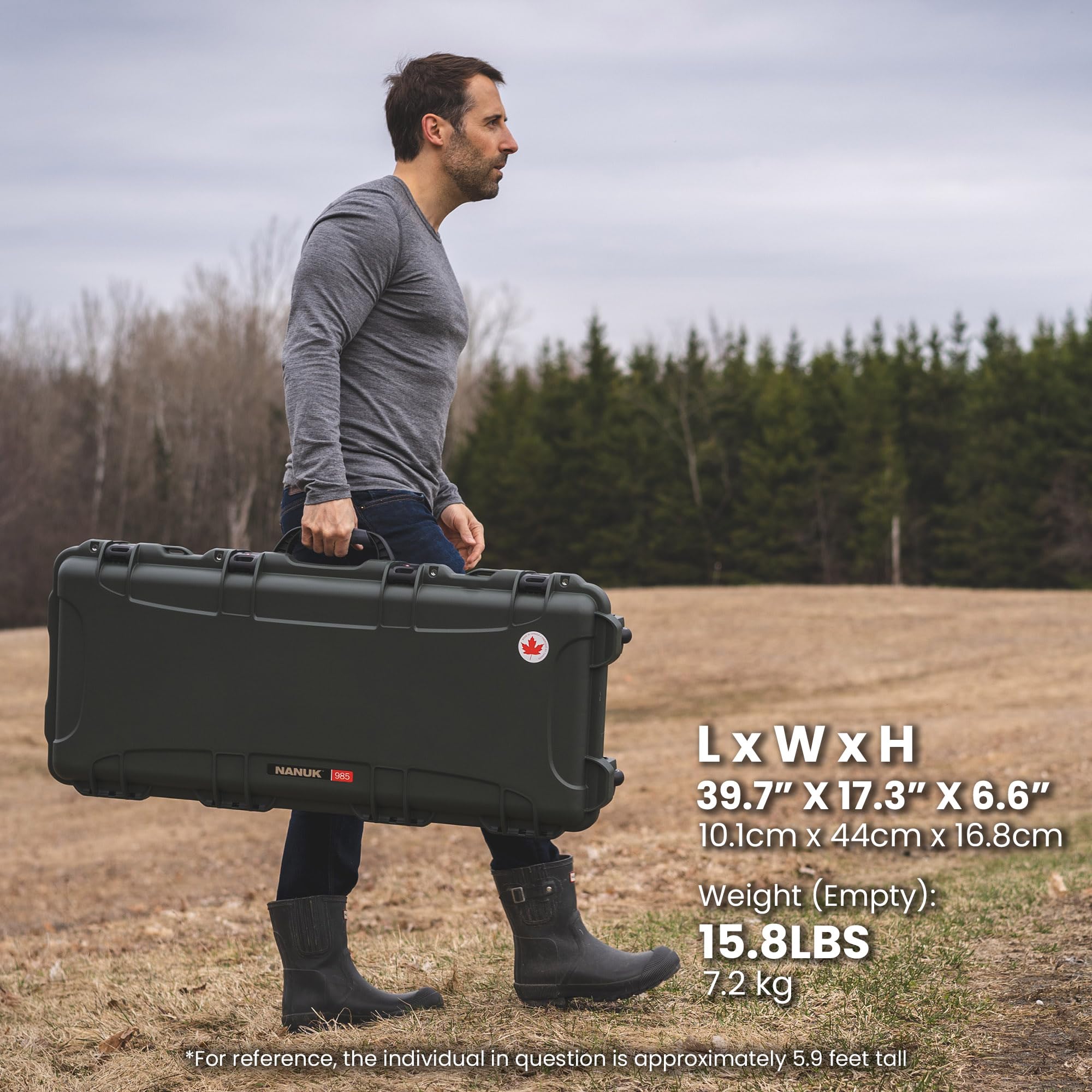 NANUK Hard Case 985 40” with Wheels & Customizable Foam Insert, IP67 Waterproof & Crushproof, Rugged Construction for Ultimate Protection, Made in North America – Olive (39.7” x 17.3” x 6.6”)
