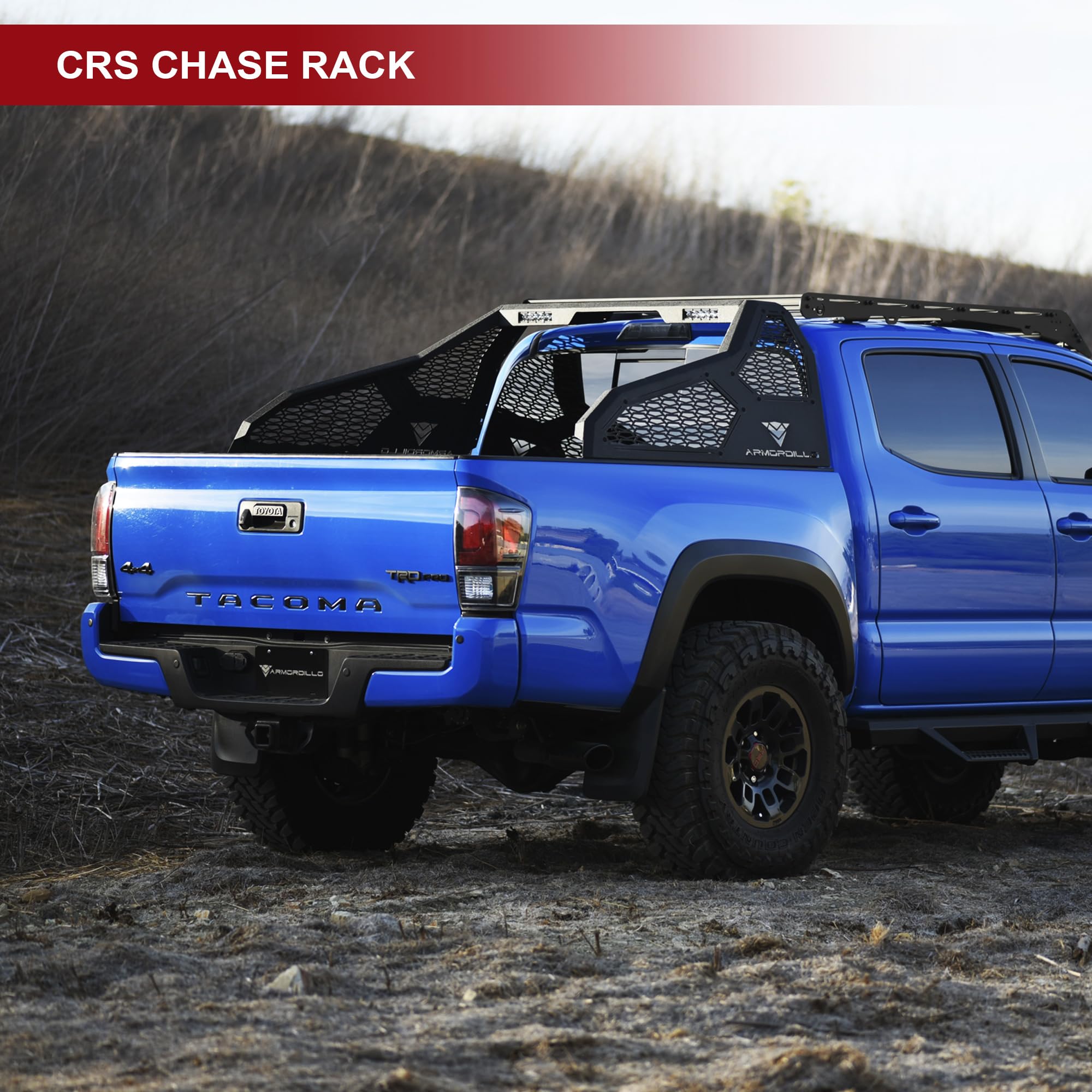 Armordillo CRS Chase Rack Roll Bar For 1/2 Ton Full Size Trucks|2x LED Light Lamps|04-24 F150 F-150|07-18 Silverado Sierra 1500|07-24 Tundra|04-24 Titan|19-24 Ram 1500|CR-S Mesh 8707814 Textured Black