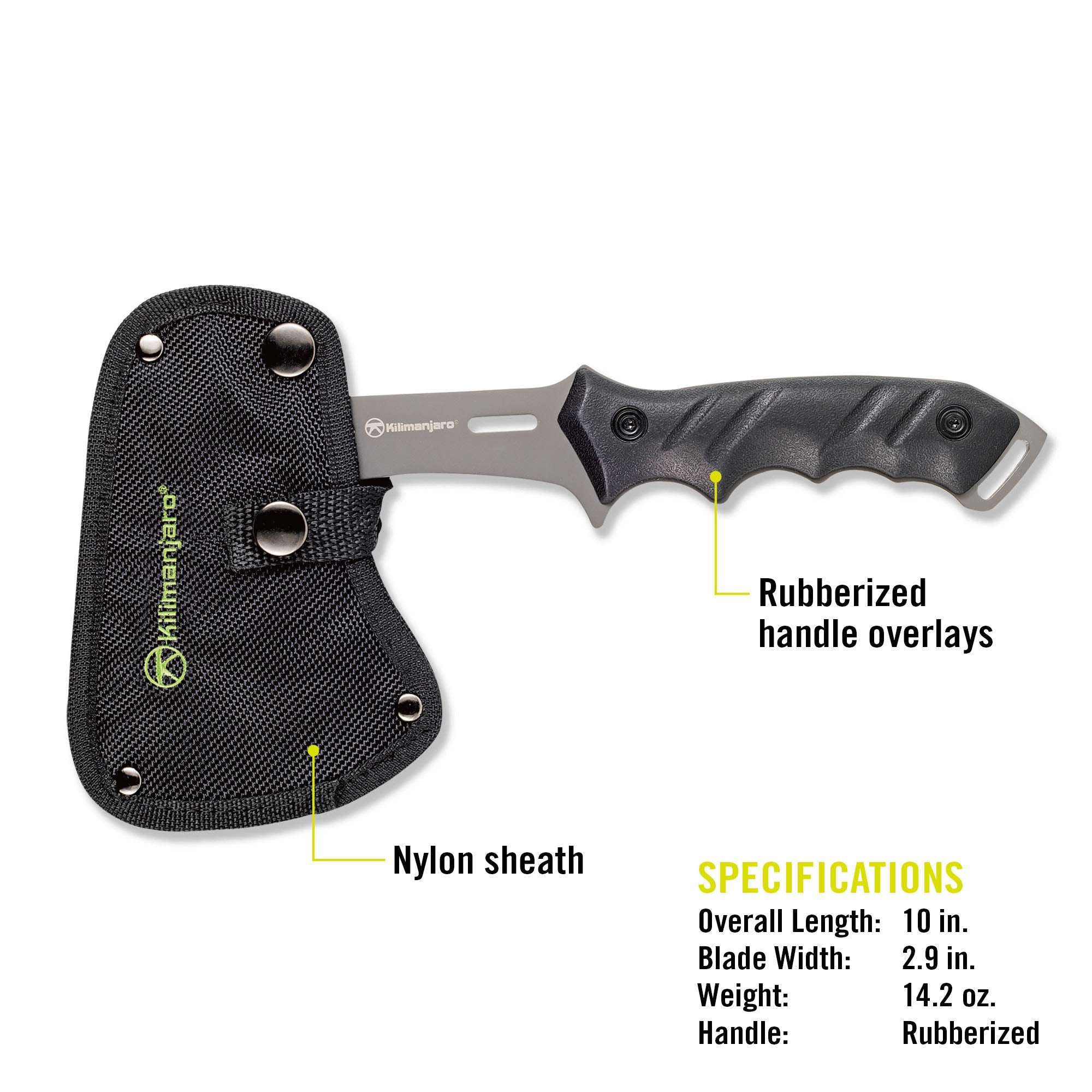 10-Inch Kilimanjaro Shira Camp Axe, Full Tang Lightweight Axe, with Storage sheath , 3CR13MOV stainless steel blade with titanium nitride finish - 910095