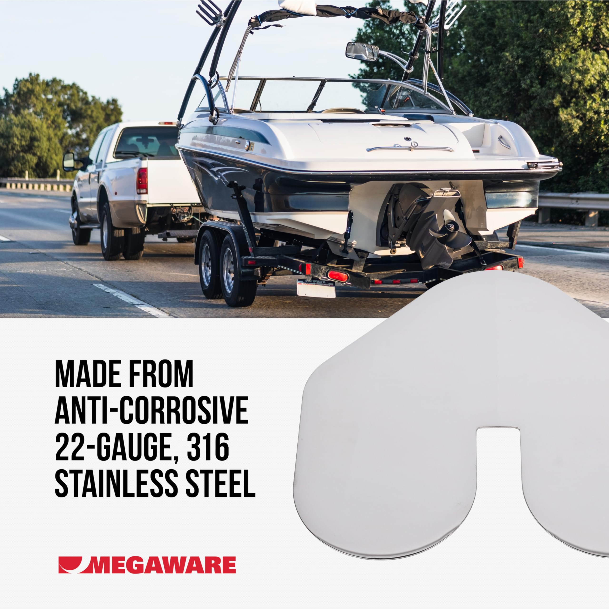 XL ScuffBuster Bow Guard Megaware - with Notch for Boats - Protects from Scuffs and Scratches - Stainless Steel Shield with 3M Adhesive - Mirror Polished Finish (9 x 8.75 in)
