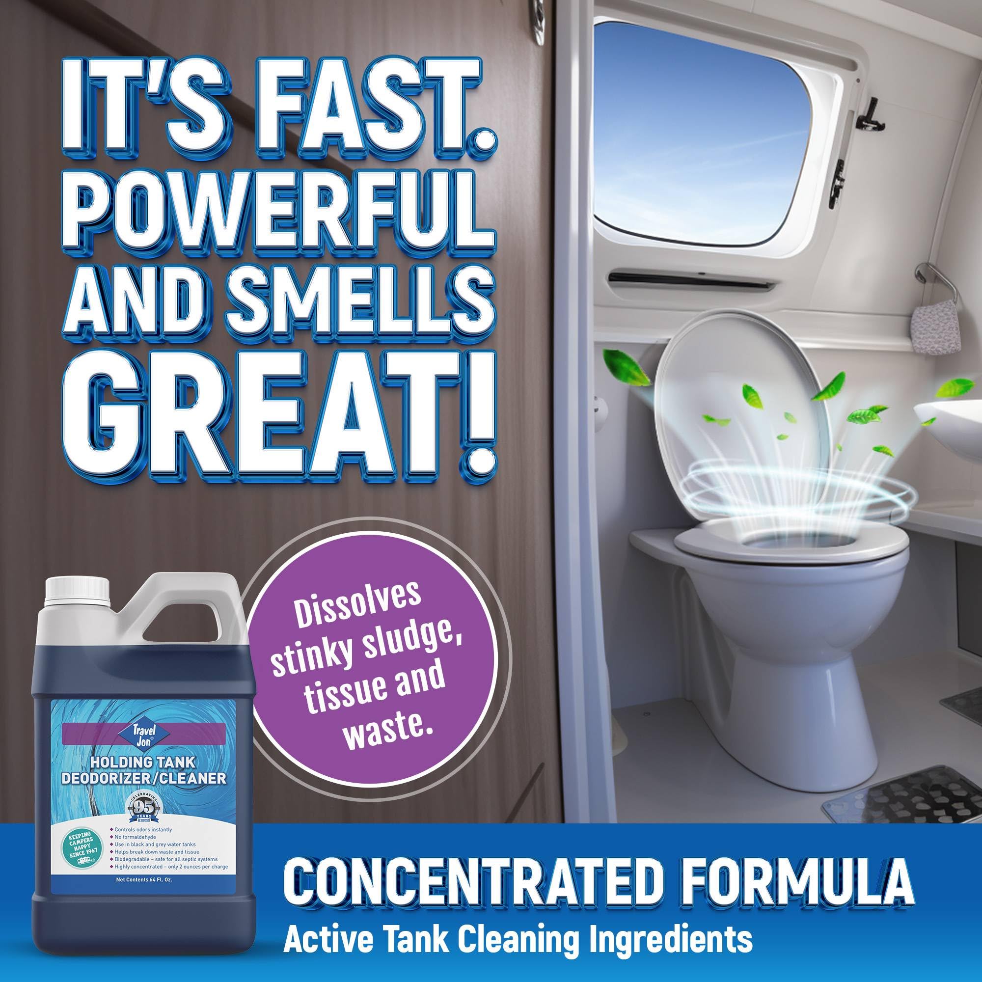 Travel Jon Holding Tank Treatment - Gray & Black Tank Treatment, RV Toilet Digester for Camper, Boat, & Porta Potty - Extra Strength Odor Eliminator | Fresh Scent (64 oz)