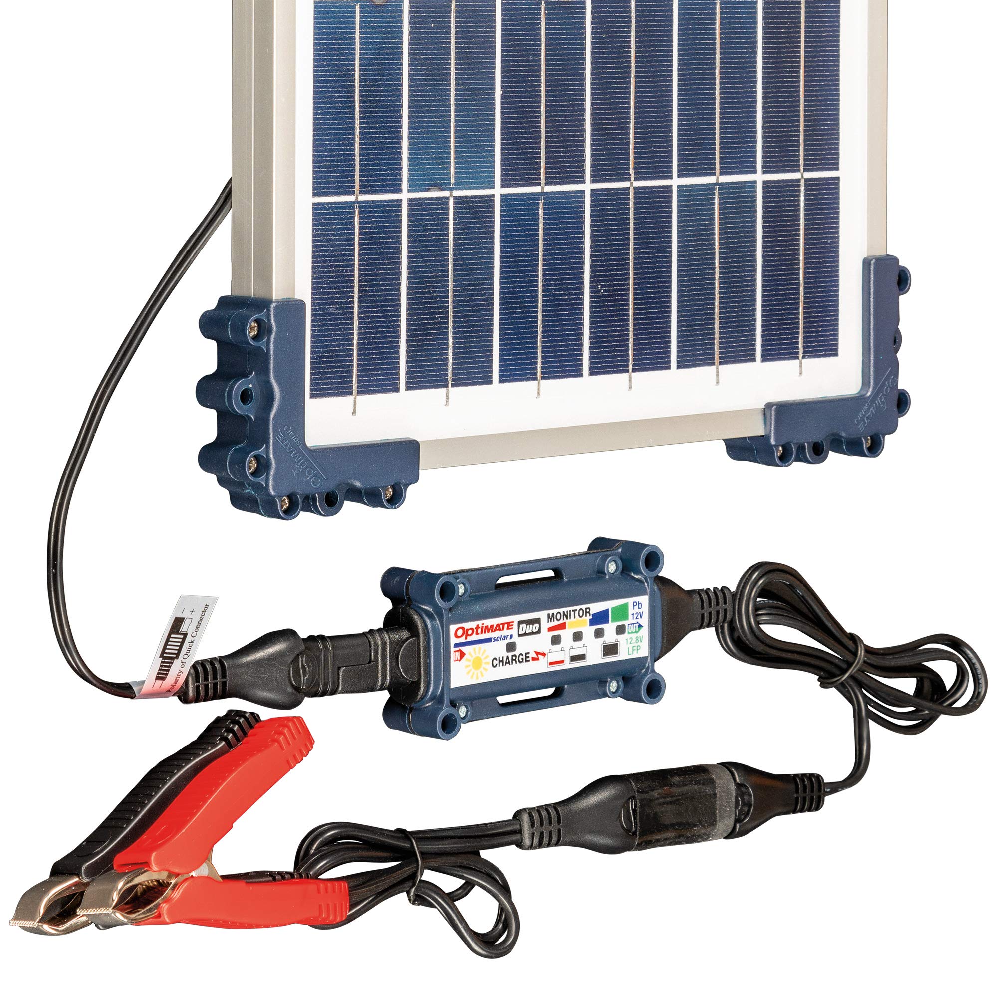 Optimate Duo Solar 10W Travel kit, TM522-D1TK, 6-Step 12V / 12.8V 0.8A Weatherproof Charger & Battery Saving maintainer