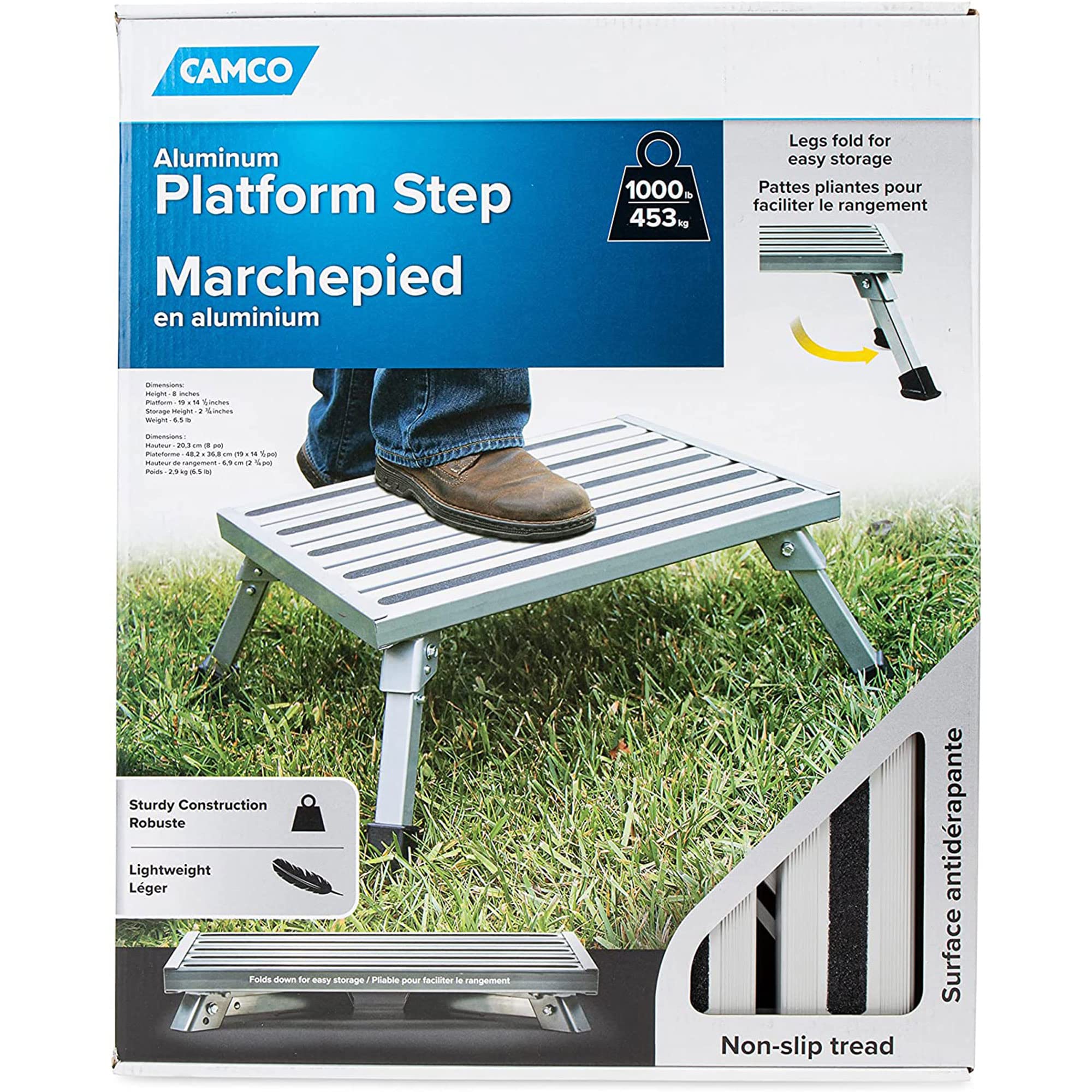 Fixed Height Camco 43677 Aluminum Platform Step, Supports up to 1,000lbs, Includes Non-Slip Rubber Feet