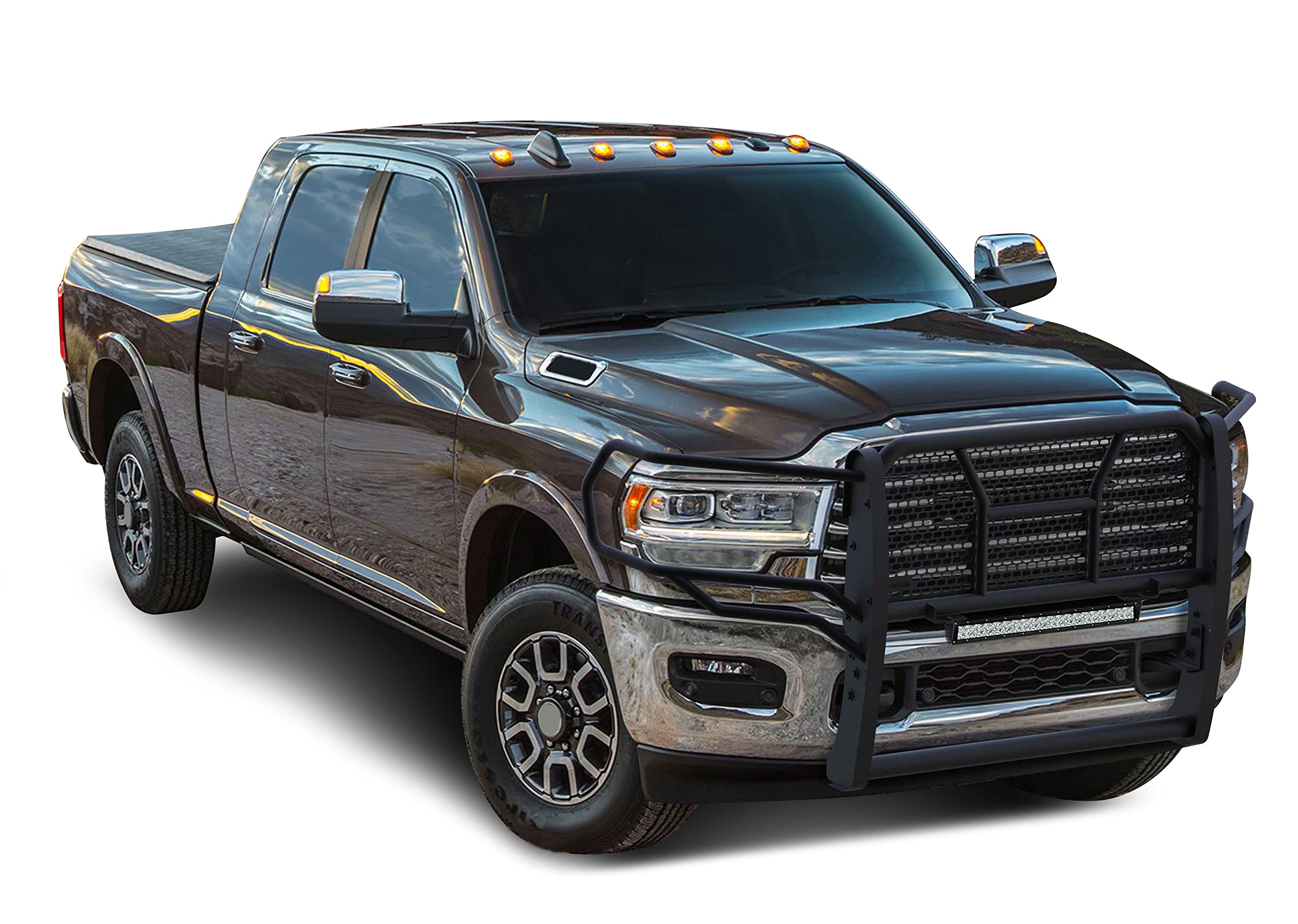 RUGGED Black Horse Heavy Duty Grille Brush Bumper Guard Modular Black Come with 20" Double Row LED Light Compatible with 2019-2024 Ram 2500|2019-2024 Ram 3500-RU-DORA20-B-LED