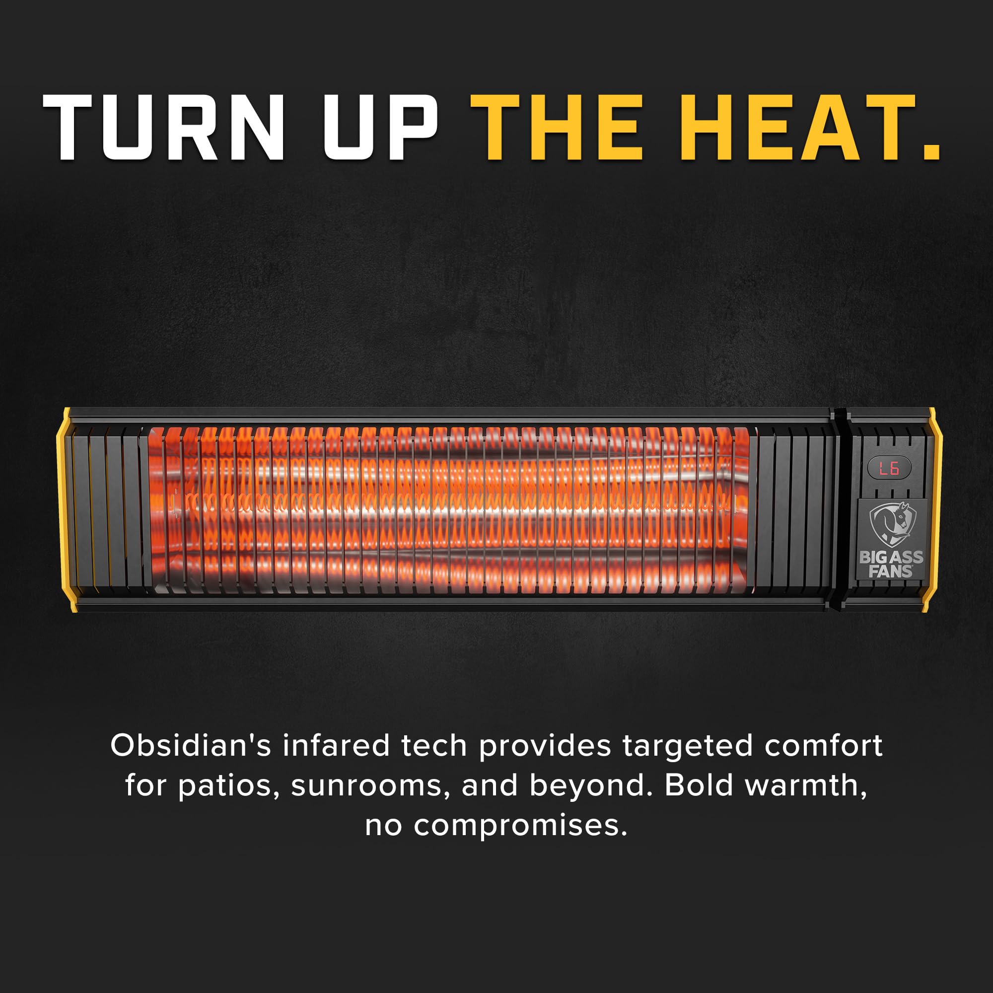 Obsidian Big Ass Fans - Low-light Infrared Electric Heater, Black and Yellow, Indoor or Outdoor Spaces, Patios, Restaurants, Hardwired Wall Mount