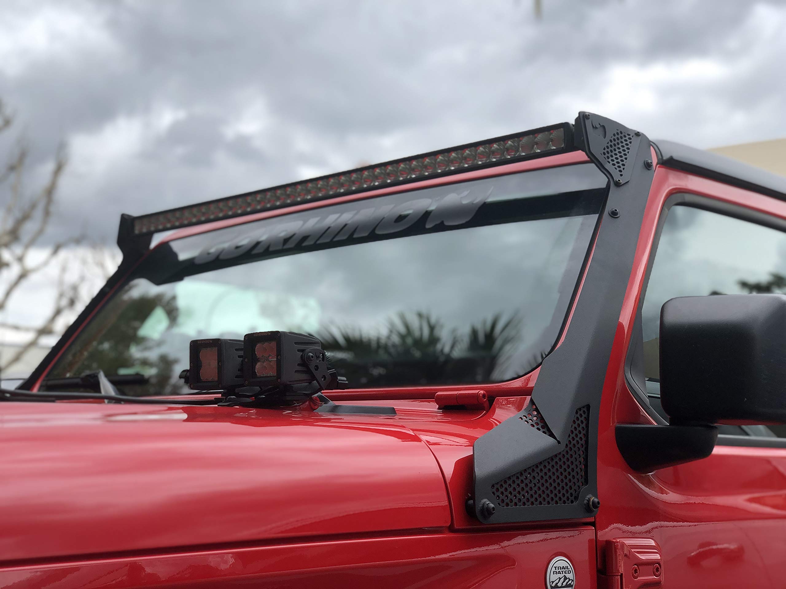 Go Rhino Windshield XE Light Frame for 50" LED Light Bar | Mild Steel, Textured Black | 730500T | Fits 2018-2024 Jeep Wrangler JL/JLU; 2020-2024 Jeep Gladiator JT Excludes Mojave Models