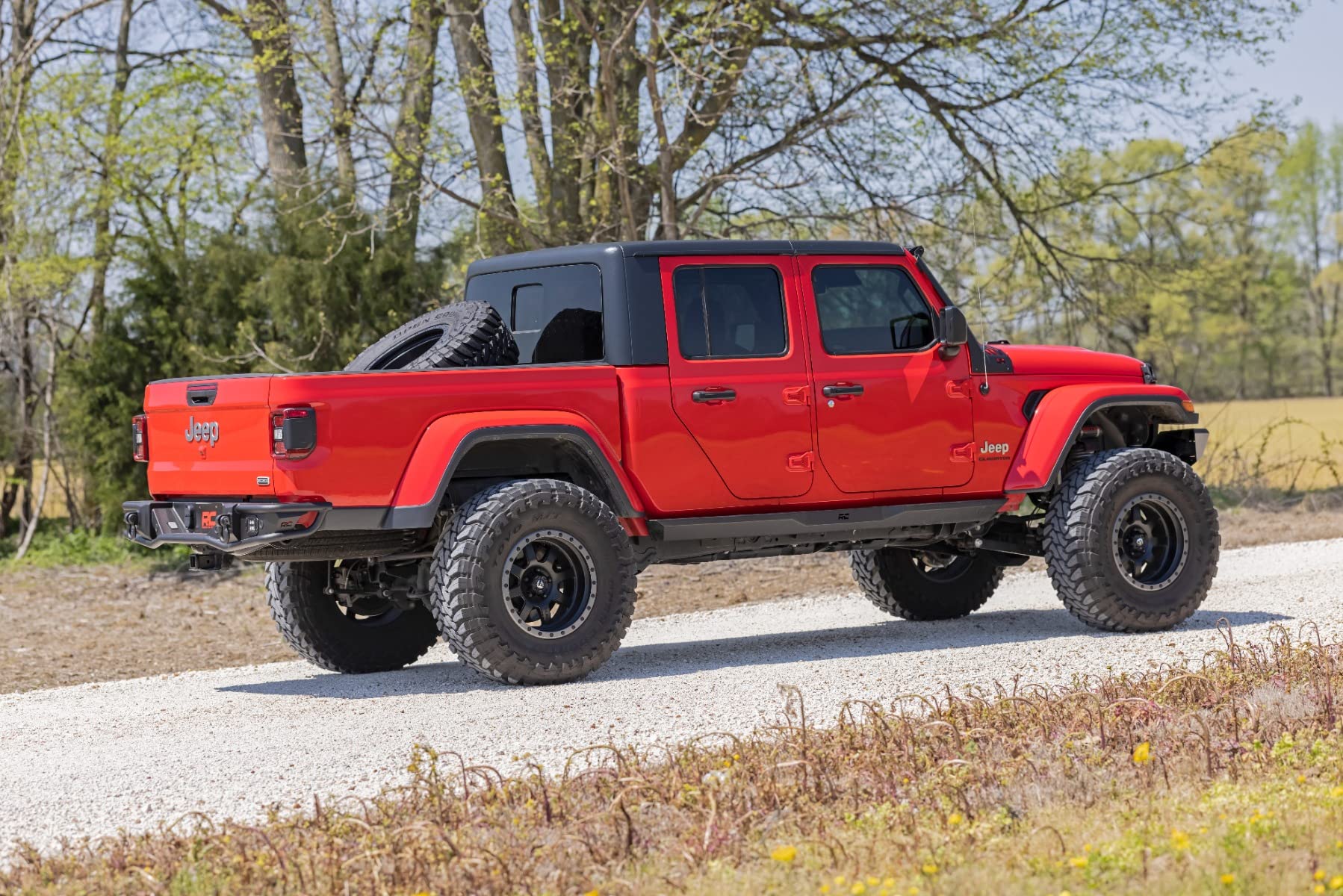 Rough Country Rear Bumper Tubular with LED Lights for Jeep Gladiator JT (2020-2025) - Includes D-Rings & Dual 2" Black Series LED Pods, No-Drill Install