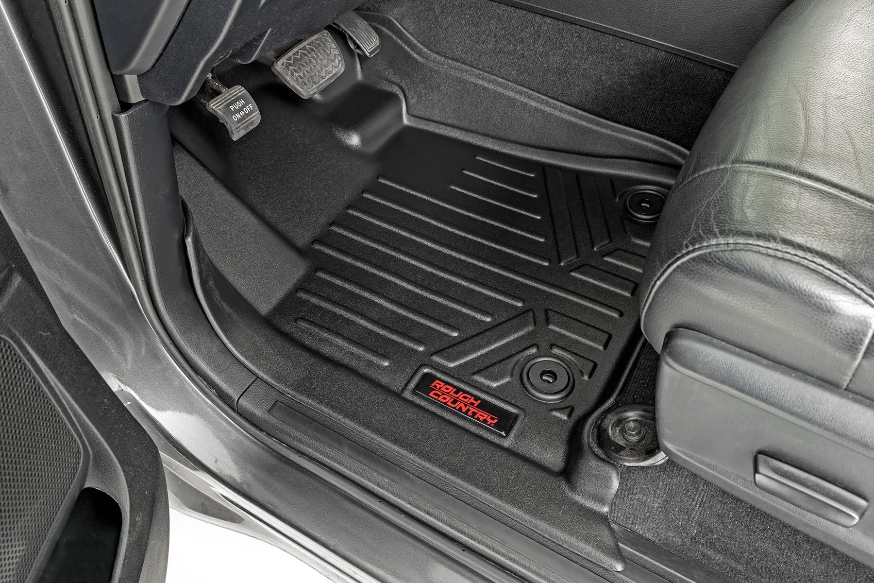 Rough Country Floor Mats All Weather for Toyota Tundra CrewMax (2014-2021) - Non-Slip Waterproof Flexible Mat, Front & Rear Set