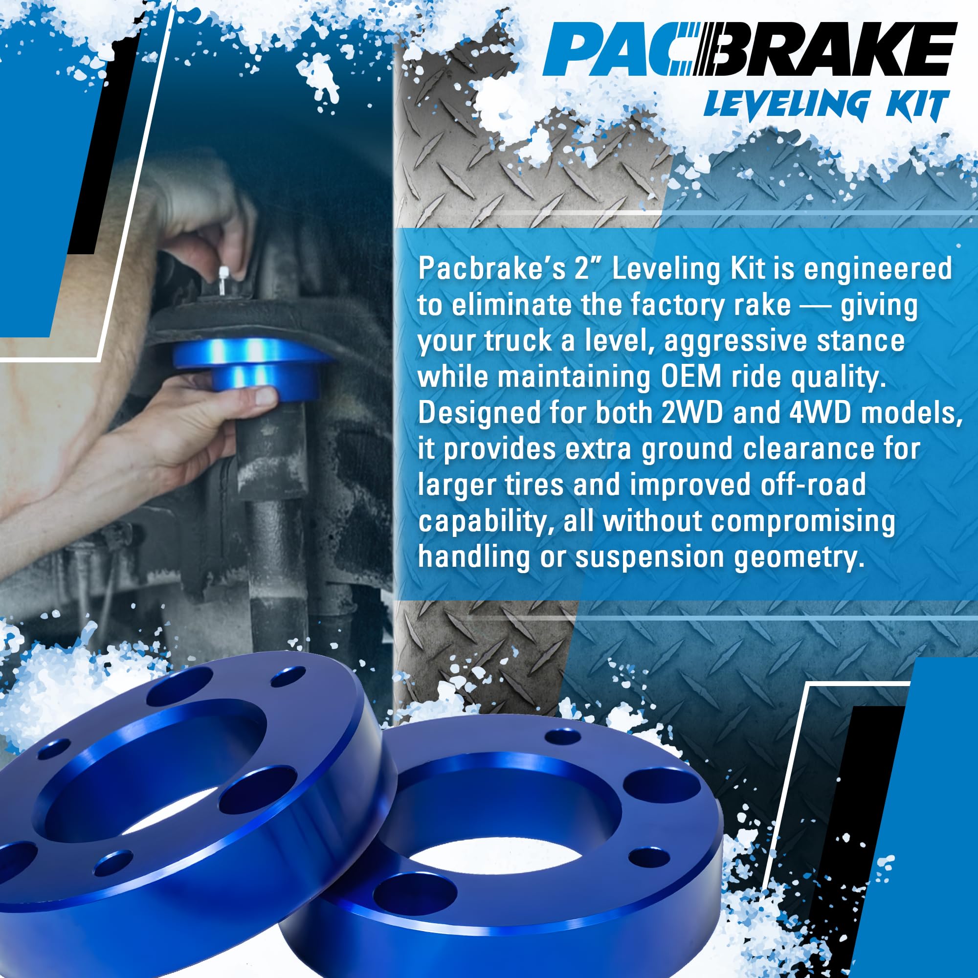 Pacbrake Leveling Kit HP10253 fits 2004-2024 F150 excluding Raptor, Tremor, or Models Equipped with Continuously Controlled Damping (CCD) | Heavy-Duty Construction