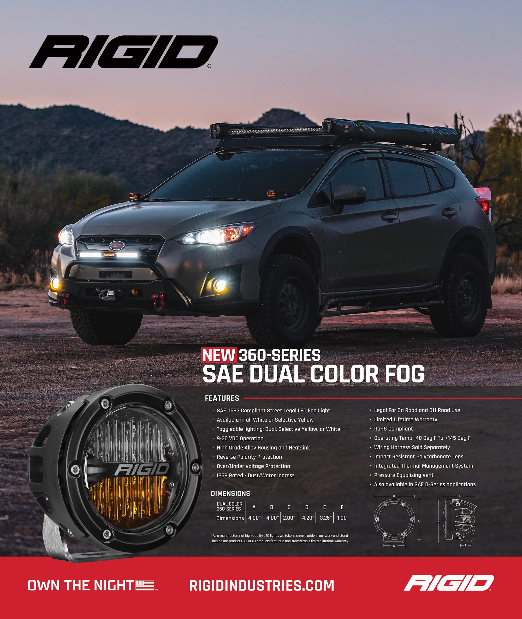 36122-360-Series RIGID SAE Compliant Fog Lights Yellow/White Pair