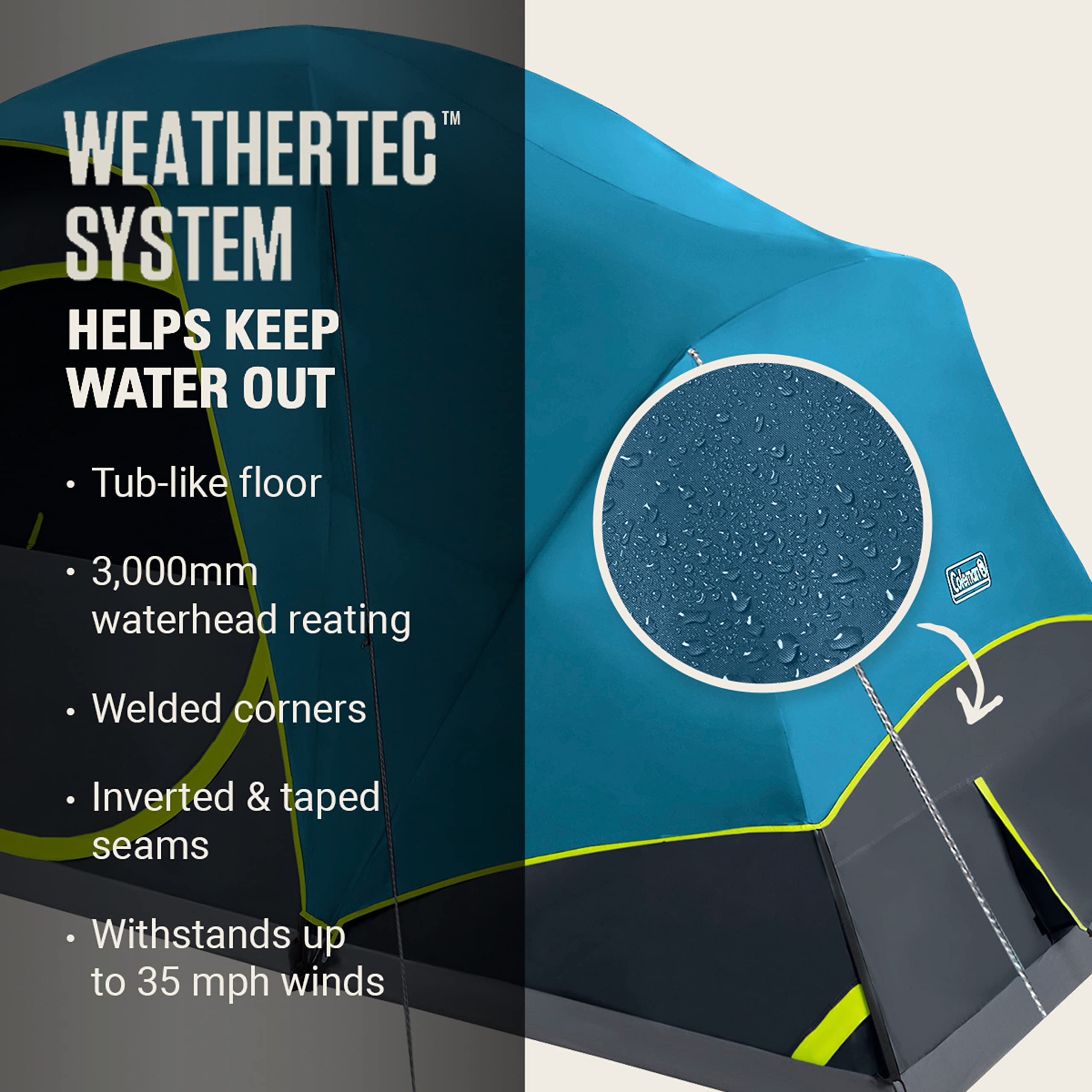Coleman Skydome 10-Person Dark Room Tent with Rainfly, 5 Minute Setup, Blocks 90% of Sunlight, 20% More Headroom Than Traditional Tents