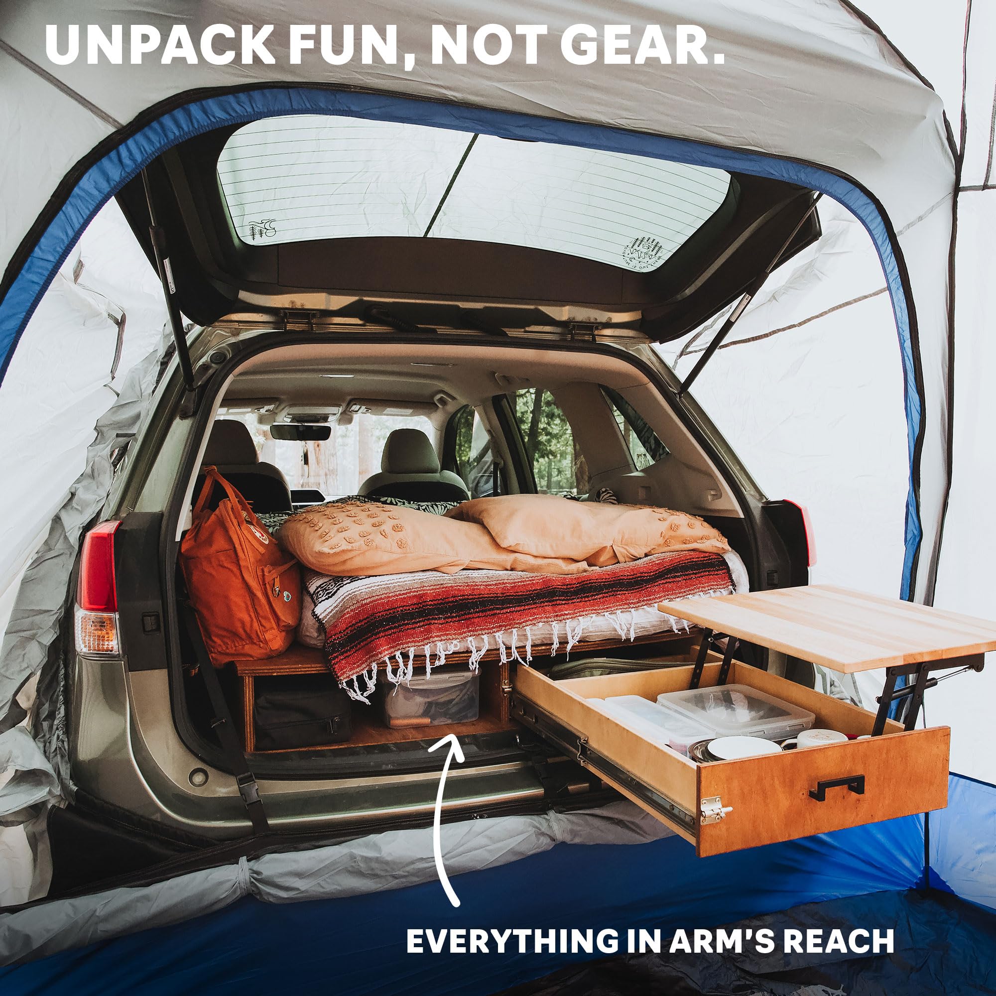 Sportz Napier SUV Tent with Screen Room | 10'x10' Vehicle Camping Tent with 7'x6' Screen Room and Awning | Fits All CUVs, SUVs, Minivans | Sleeps 6 Adults | Blue/Gray | Model 84000