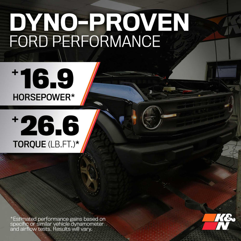 Cold Air Intake System K&N: High-Flow Air Filter, Increase Performance & Towing: Compatible with 2021-2024 FORD: Bronco, 63-2619