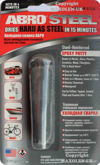 Steel ABRO, Steel-Reinforced Epoxy Putty Stick for Metal Repair, Sets and Cures Fast, Waterproof, Heat Resistant Epoxy, 500 Degrees, Steel Stick, Weld Stick, Car Repair Putty and Filler, 1.5 oz. (1)