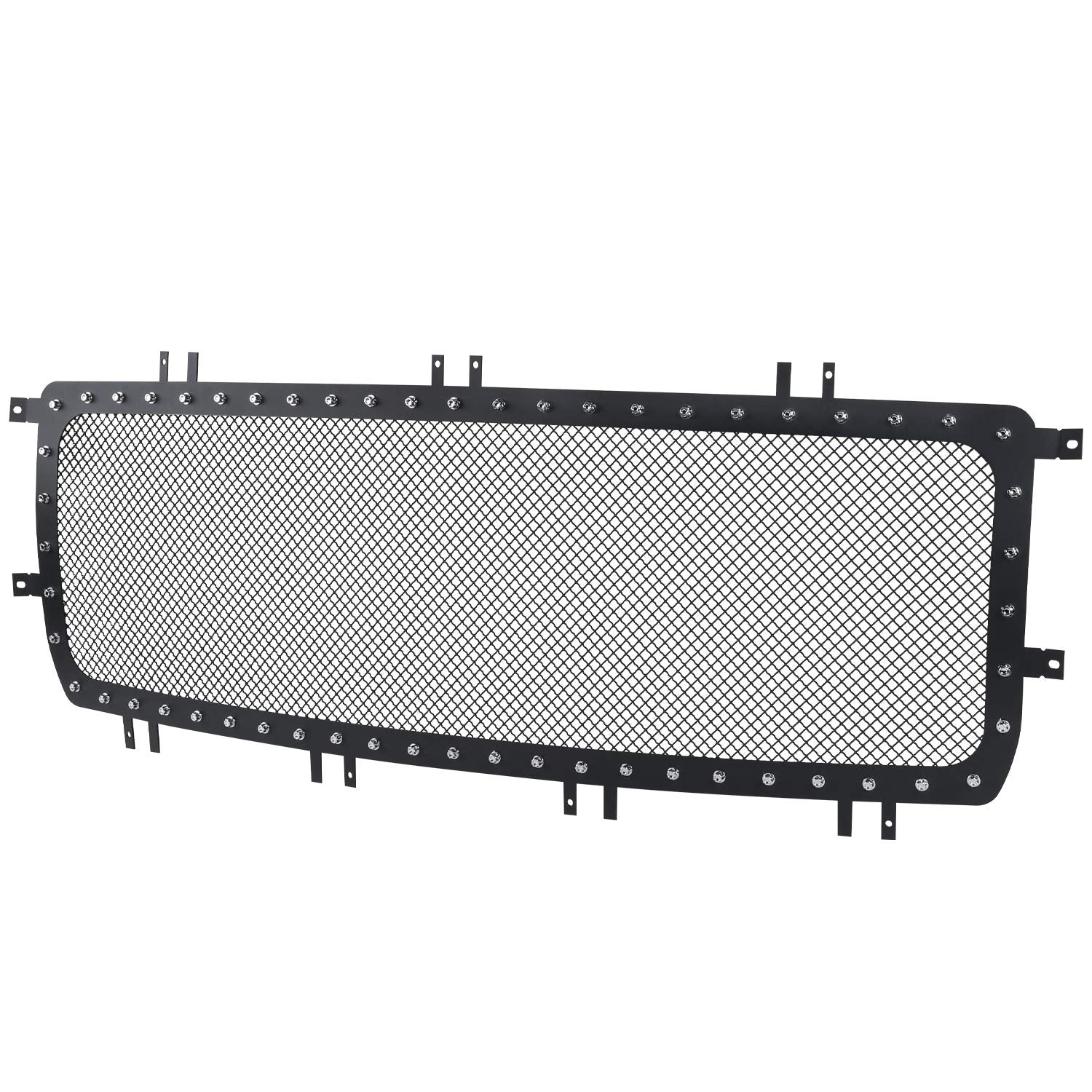 Spec-D Tuning Black Rivet Style Studded S/S Mesh Hood Grille Insert 1PC Compatible with 2014-2015 GMC Sierra 1500