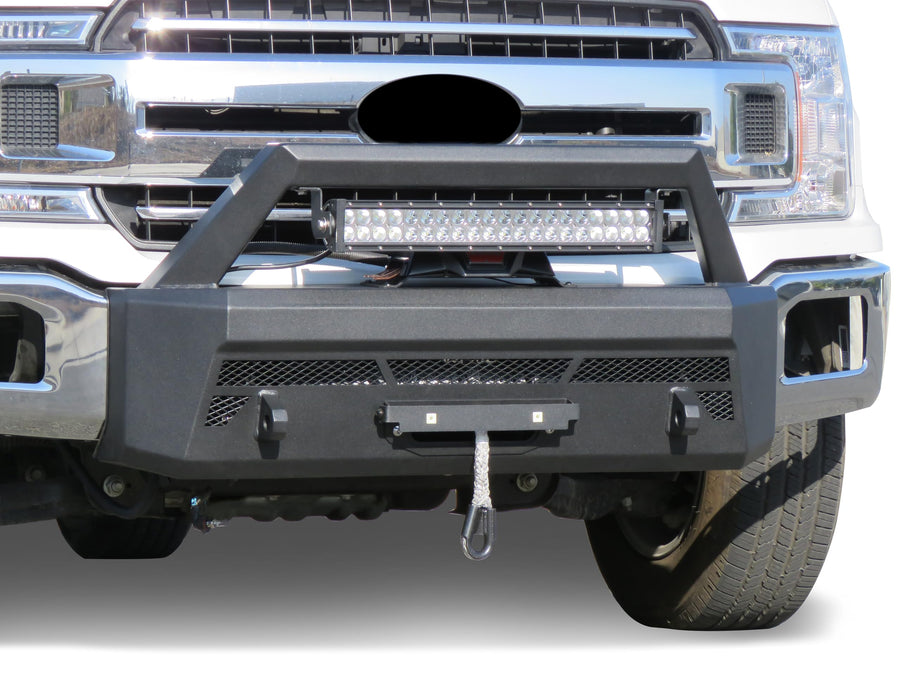 Heavy Duty Black Horse Armour III Front Winch Bumper Kit & Winch Textured Black Compatible with 2018-2020 Ford F-150-AR3HD41-W12