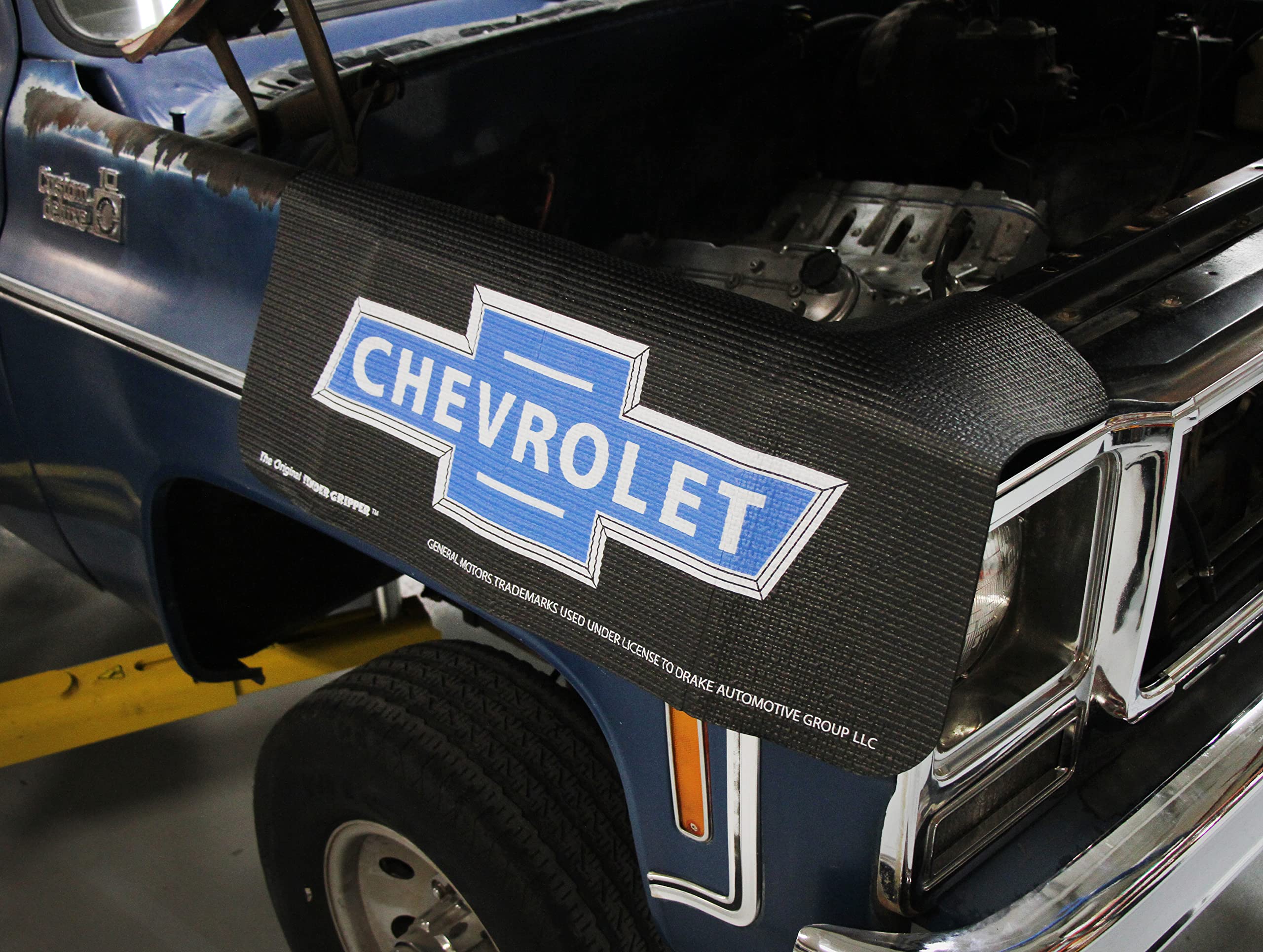 Chevrolet Blue Bowtie Fender Gripper Fender Cover | Officially Licensed by General Motors | Universal Fit | Standard Size 22" X 34" | FG2001, Black with Color Logo