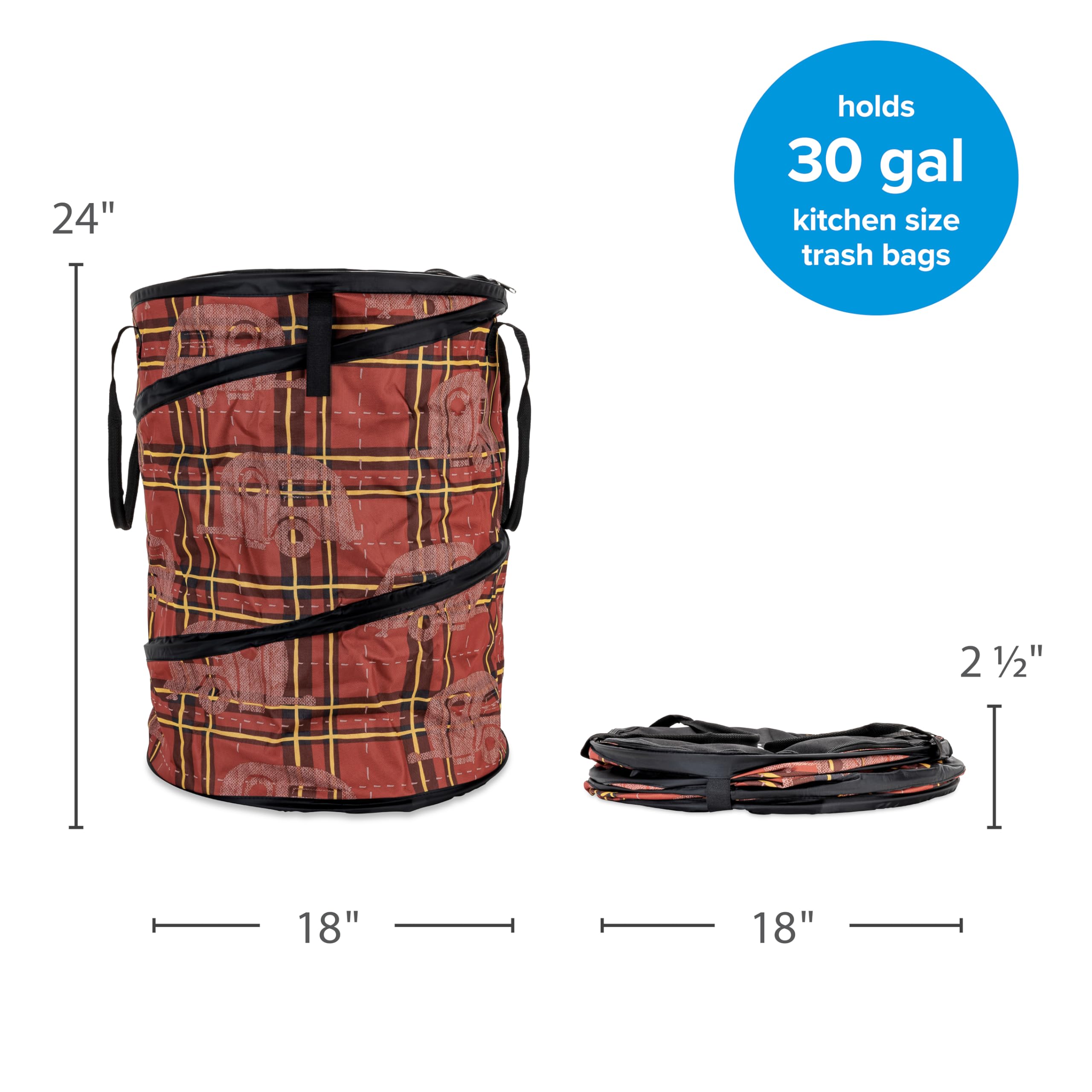 Camco Utility Container Pop-Up - Use as Collapsible Trash Can When Camping - Holds 30-Gallon Kitchen-Size Trash Bags - 2-Ft Tall & Collapses for RV Storage and Organization (53489)