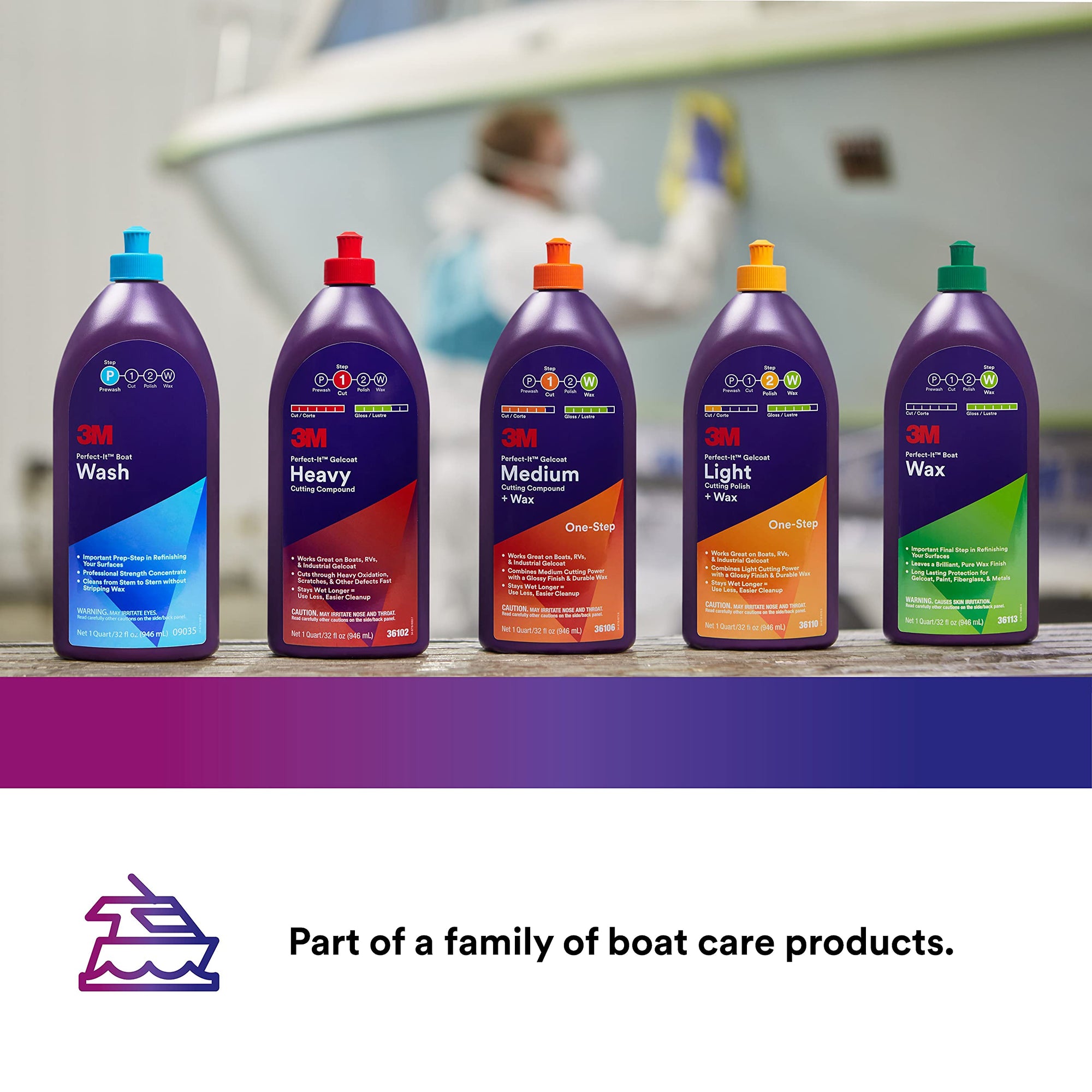 3M Perfect-It Gelcoat Light Cutting Wax + Polish, 36109, 1 Pint, One-Step Process, Removes Scratches and Swirls, Light Oxidation Remover for Boats and RVs