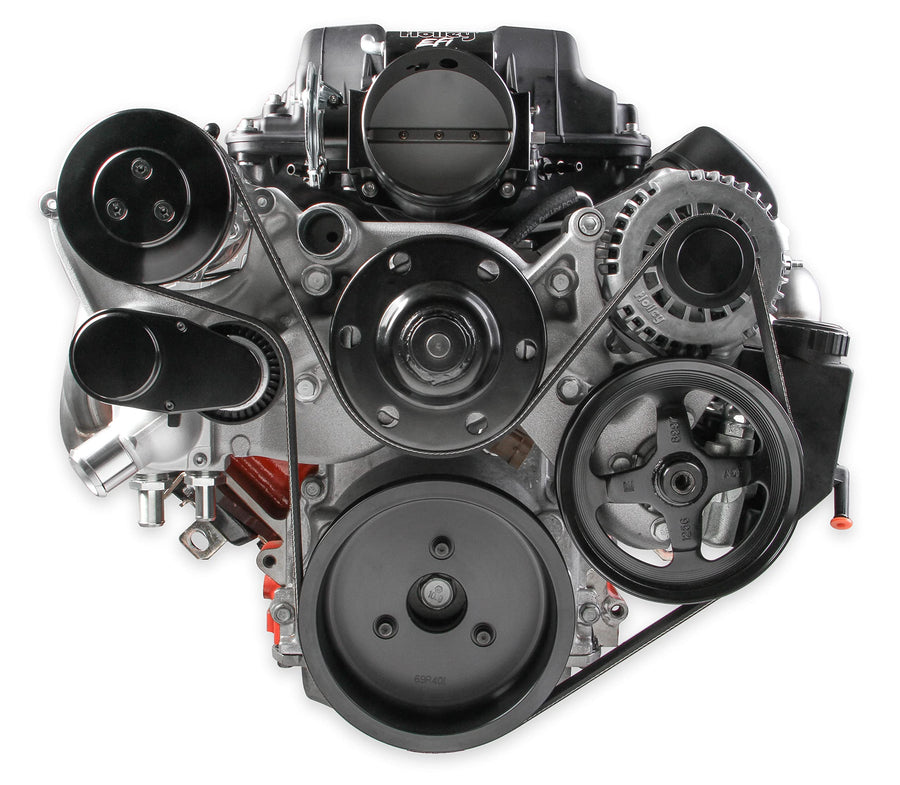 Holley Complete LS Swap Front Accessory Serpentine Drive System | Mid-Mount with Water Pump, SFI Damper, Alternator, A/C & Power Steering | Gen III/IV 4.8/5.3/LS1/LS2/LS3/LS6 Natural Finish 20-180