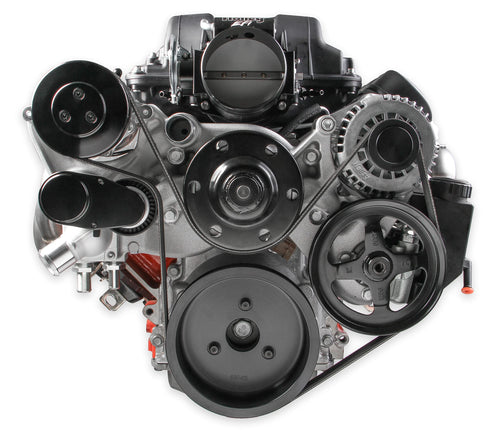 Holley Complete LS Swap Front Accessory Serpentine Drive System | Mid-Mount with Water Pump, SFI Damper, Alternator, A/C & Power Steering | Gen III/IV 4.8/5.3/LS1/LS2/LS3/LS6 Natural Finish 20-180