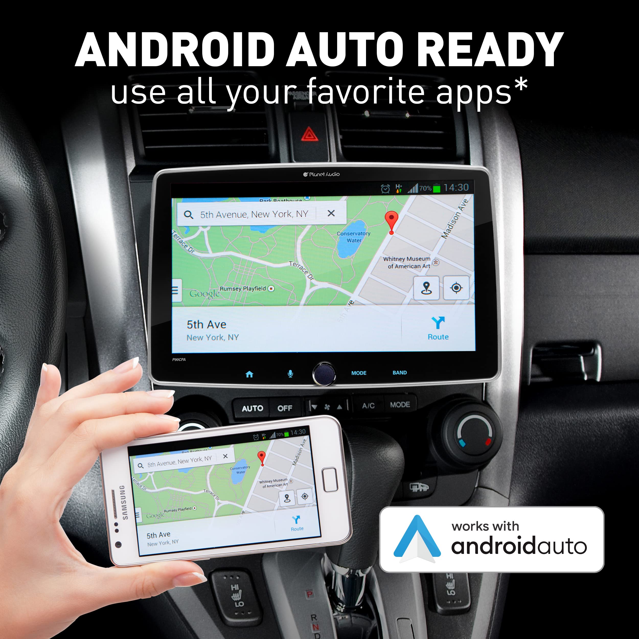 Apple CarPlay Planet Audio P90CPAC Android Auto Car Receiver - Single Din with 9 Inch Capacitive Touchscreen, Rear Camera Included, Bluetooth, No DVD, Multicolor Illumination