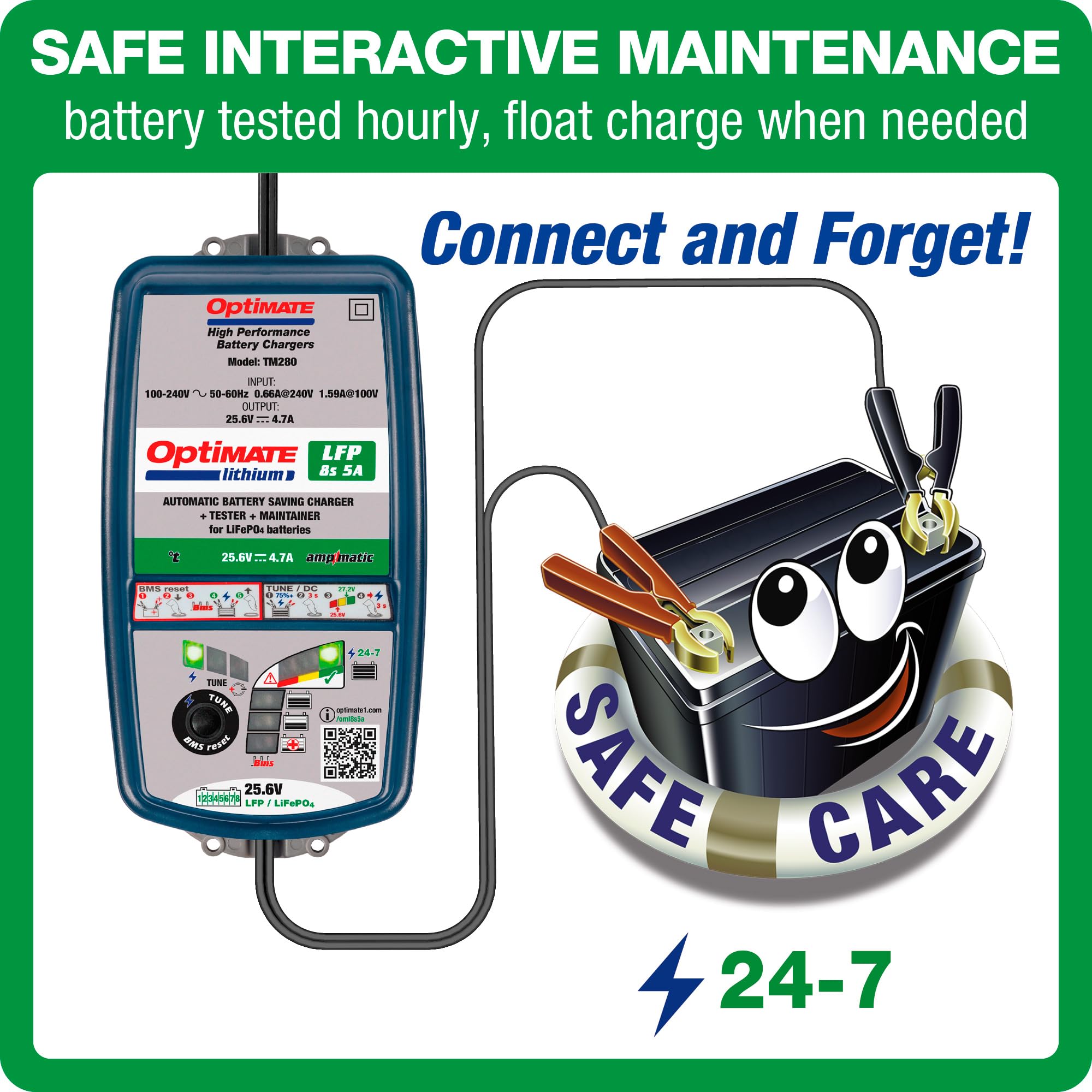Optimate 5A Lithium 8s 10-Step 25.6V/26.4V High Performance Battery Saving Charger & Maintainer