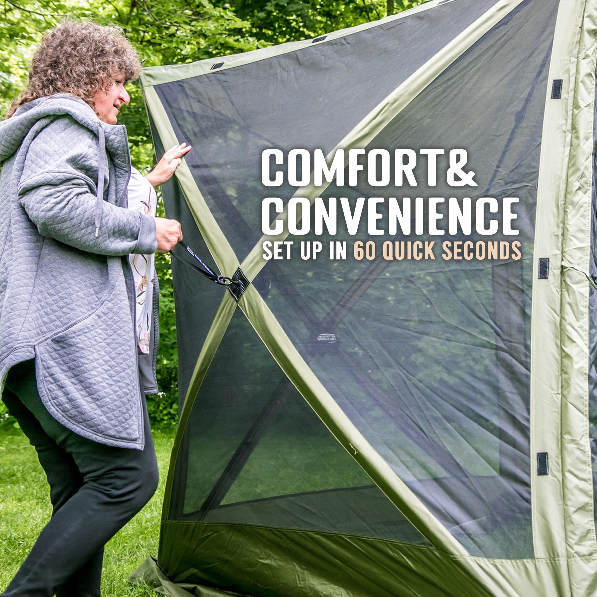 Pop Up CLAM Screen Tent, Outdoor Camping Gazebo Canopy, Venture, 9' x 9', Green