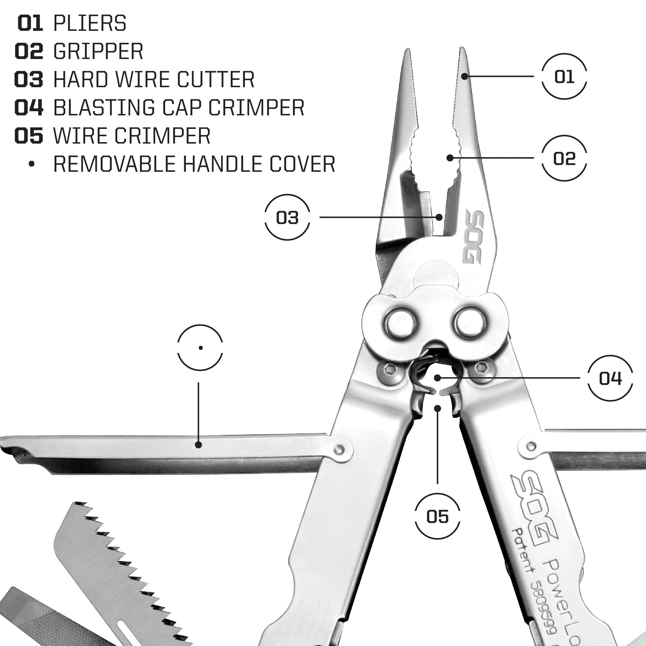 Heavy Duty SOG Powerlock 18 Multitool Pliers with Ballistic Nylon Sheath (Satin)