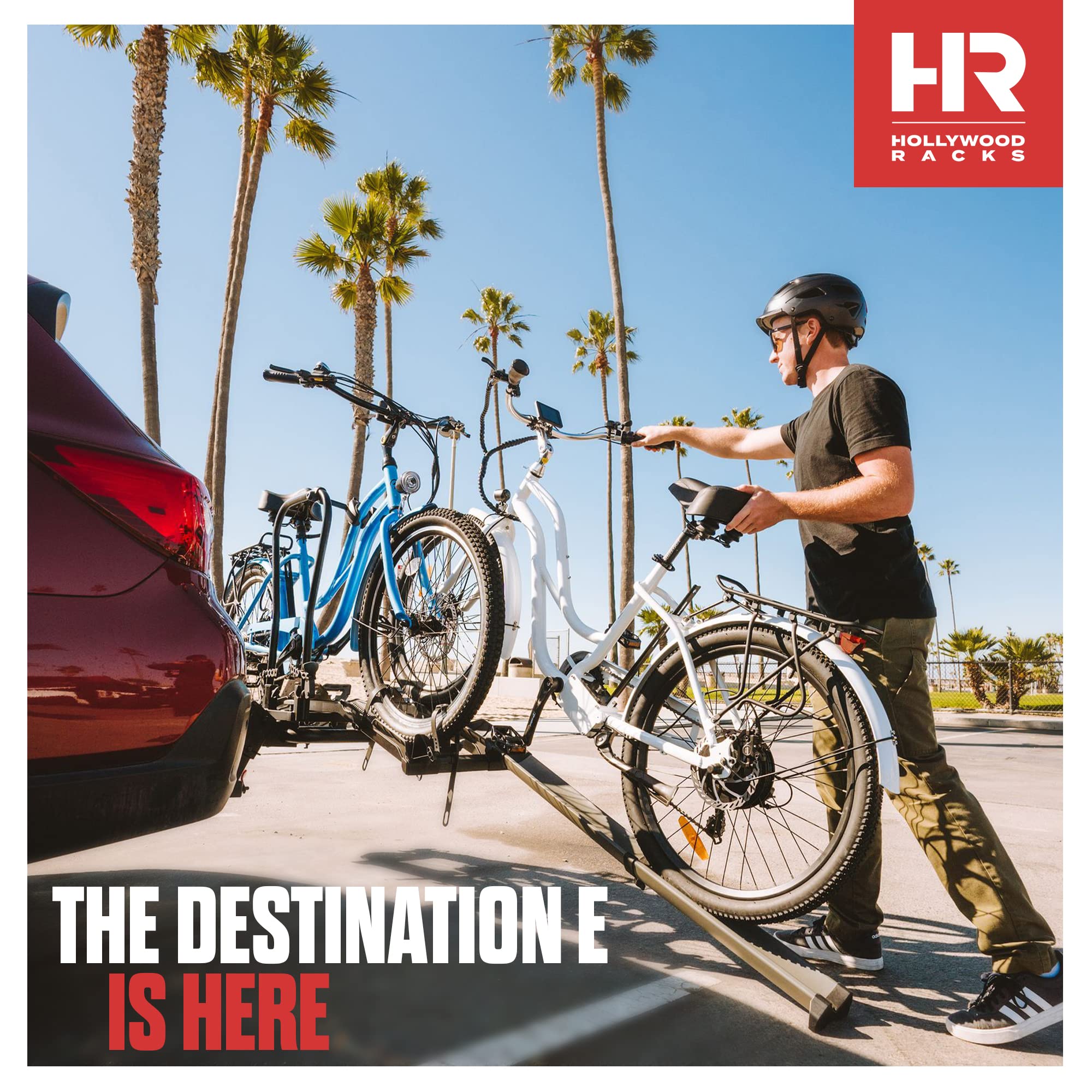 Destination E Hollywood Racks Hitch Bike Rack with Ramp for 2 Bikes up to 70 lbs Each - Secure, Lockable Electric Bike Rack - Premium, Foldable Bicycle Car Racks for Standard or E-Bikes