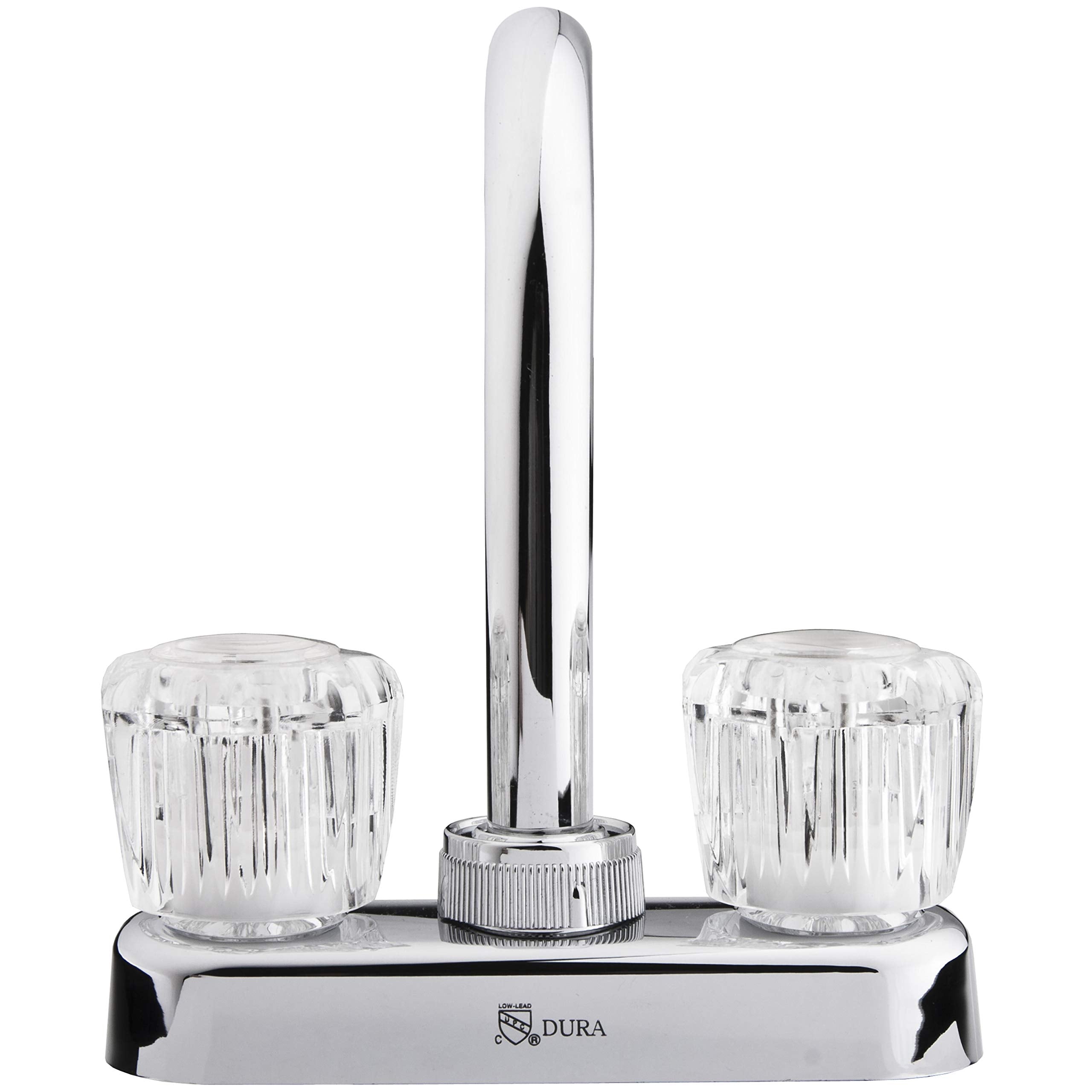 Dura Faucet RV Swivel Bar Faucet DF-PB150A-CP with Clear Acrylic 2-Knobs - 6-inch Spout (Chrome)