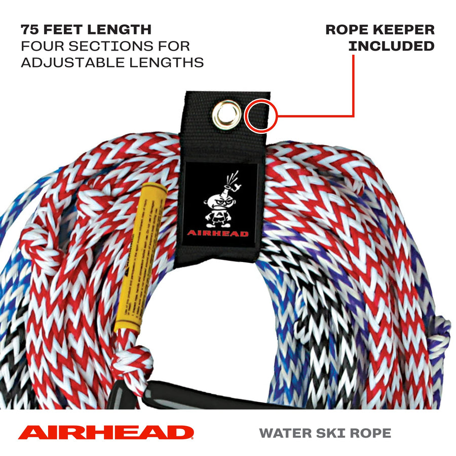 Airhead Water Ski Rope, for Water Skis 4 Section, Wakeboards and Kneeboards, Black