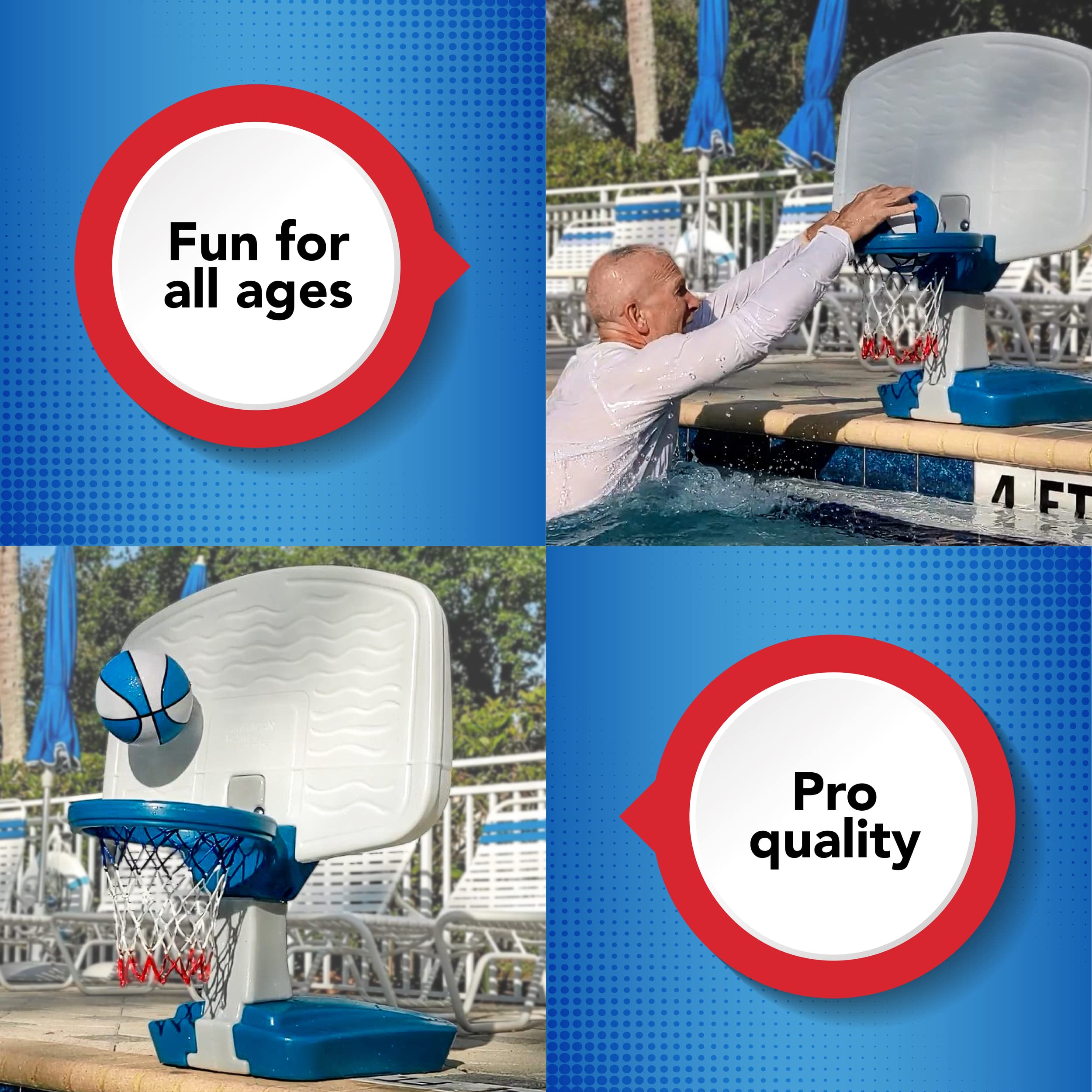 Simplay3 Basketball Hoop Pooltime Game Set for Swimming Pools, Includes Ball, Pump and Net- Blue, Ages 8+, Made in The USA